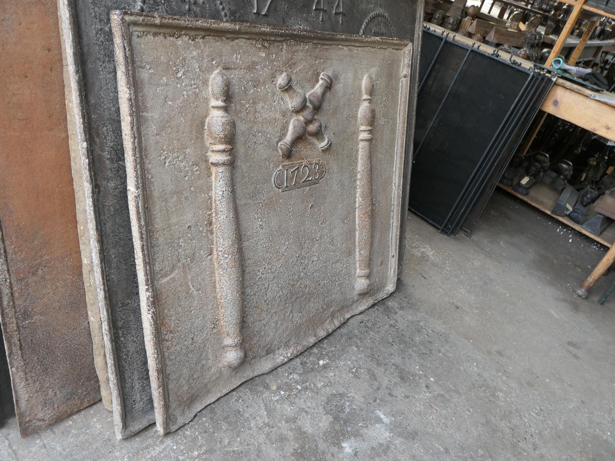 Cast Antique Louis XIV 'Pillars with Saint Andrew's Cross' Fireback / Backsplash For Sale