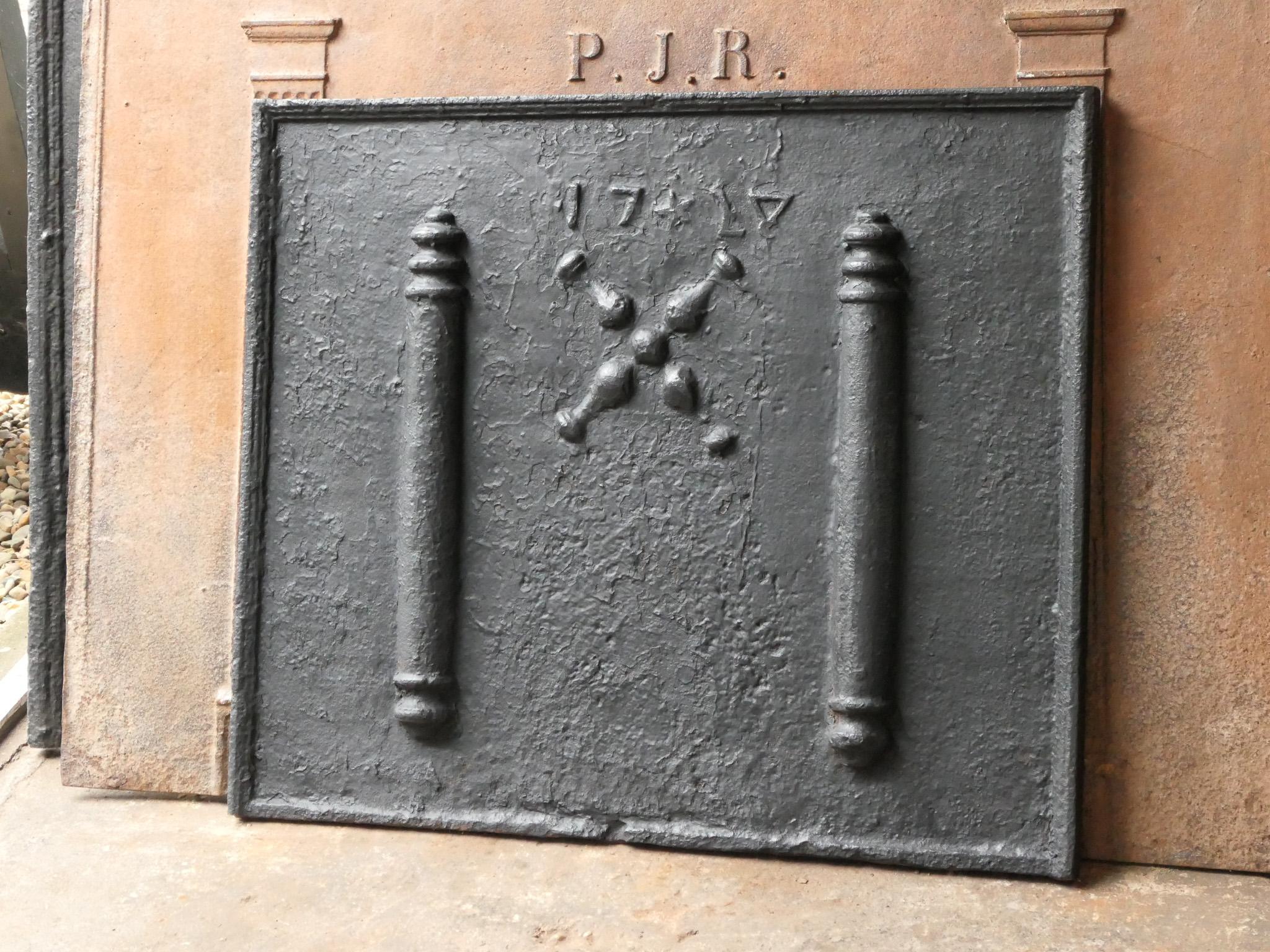 Iron Antique Louis XIV 'Pillars with Saint Andrew's Cross' Fireback / Backsplash For Sale