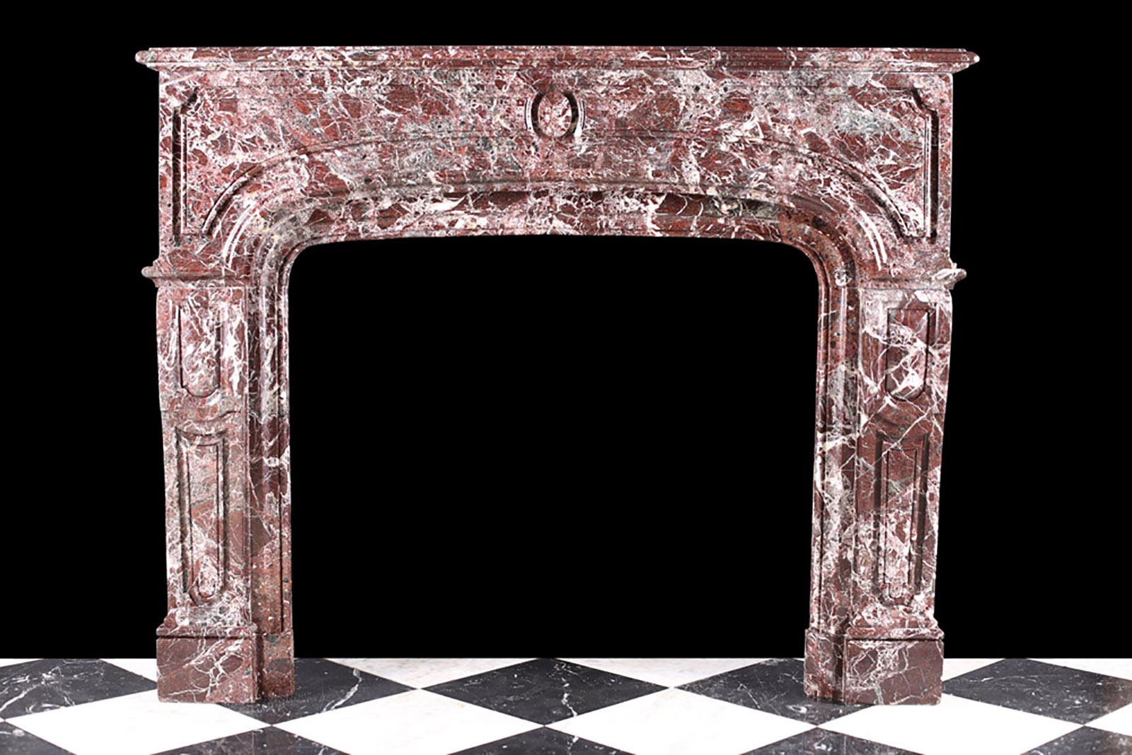 French Antique Louis XIV Regency Chimneypiece in Red Levanto Marble For Sale