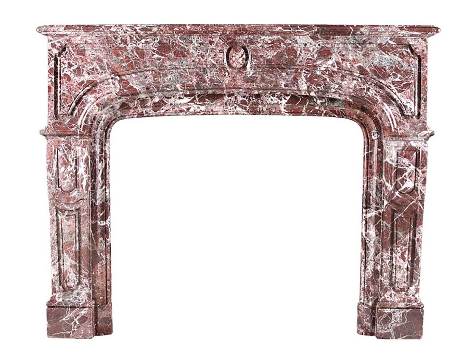 Hand-Carved Antique Louis XIV Regency Chimneypiece in Red Levanto Marble For Sale