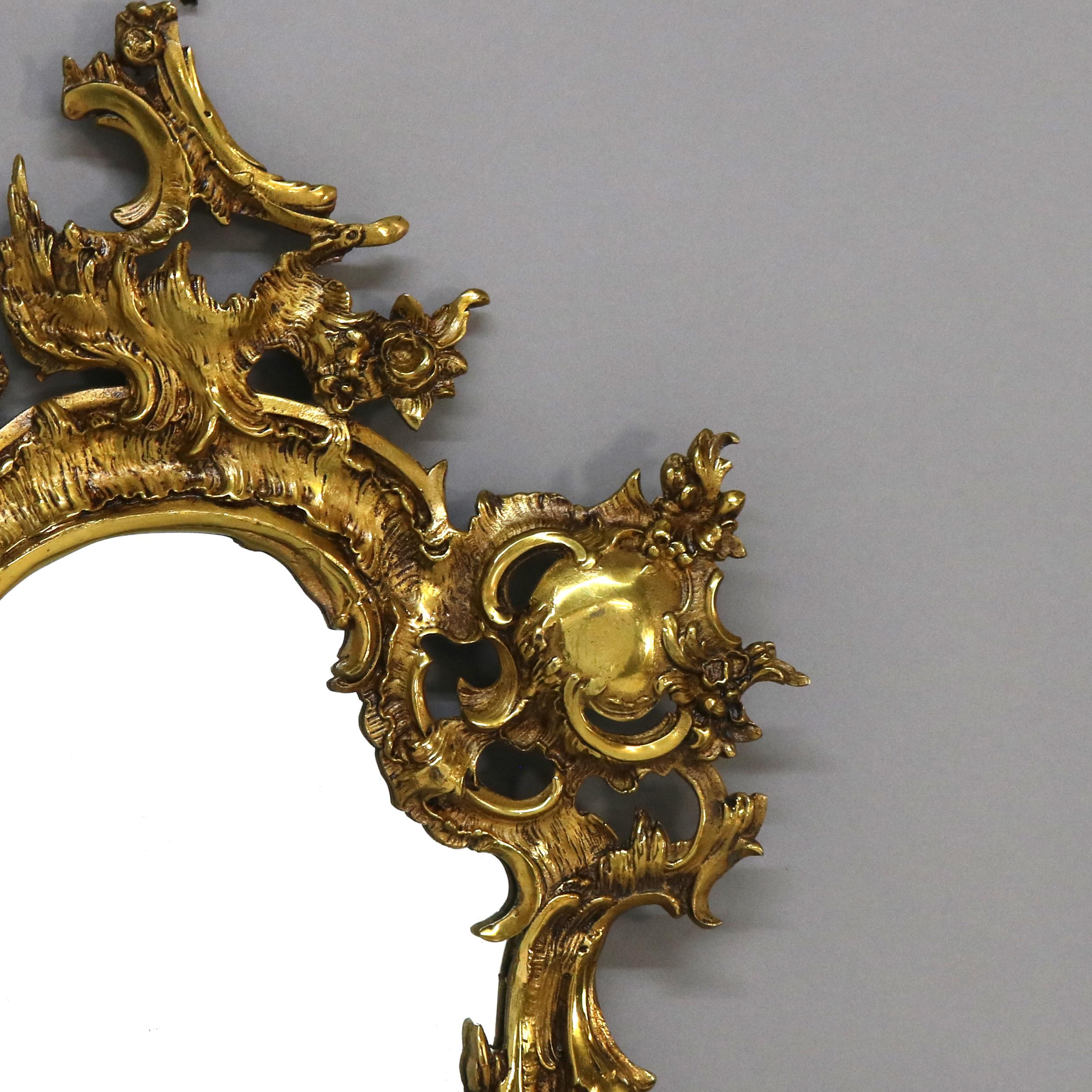 19th Century Antique Louis XIV Rococo Gilt Bronze Foliate Form Wall Mirror 19thC
