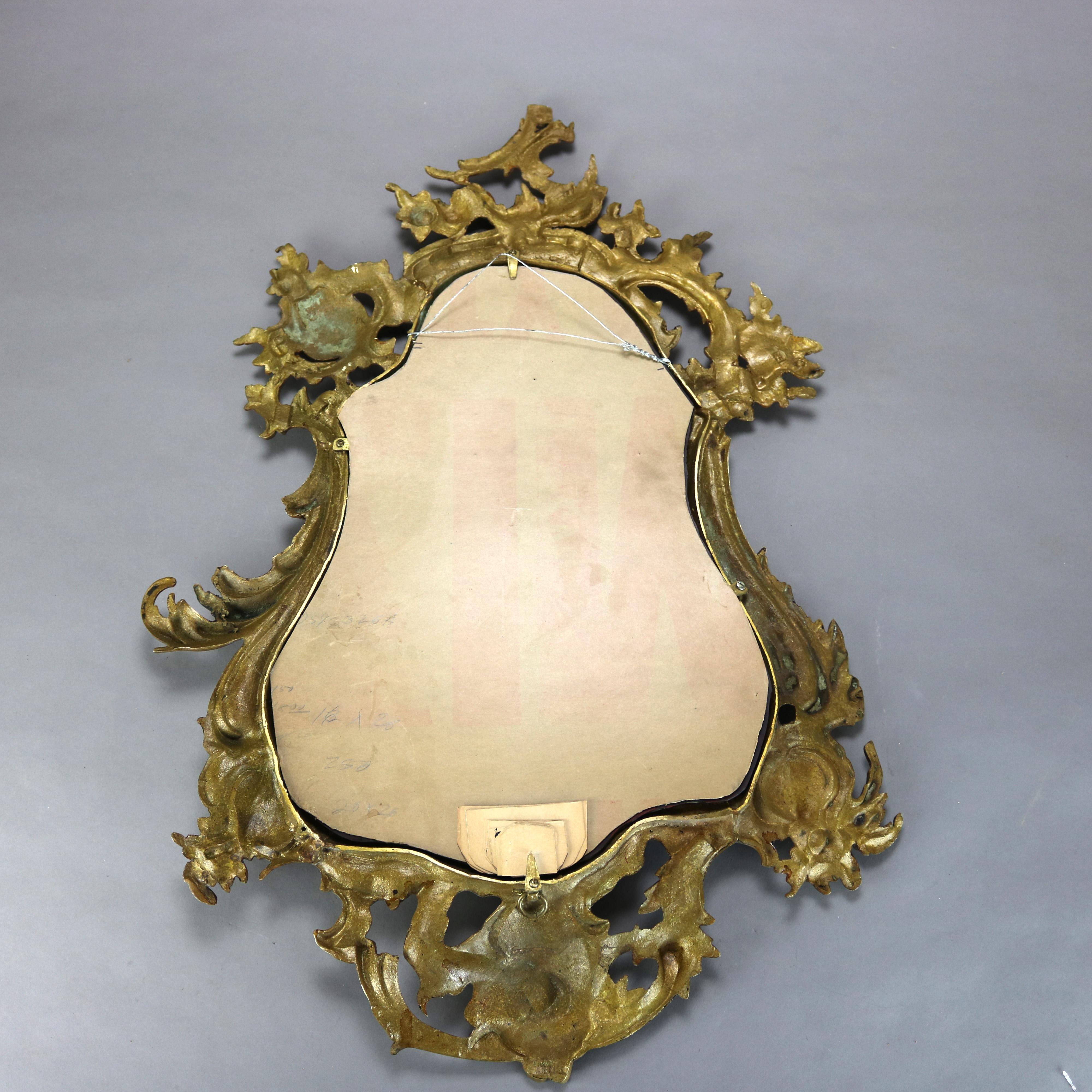 Antique Louis XIV Rococo Gilt Bronze Foliate Form Wall Mirror 19thC 4