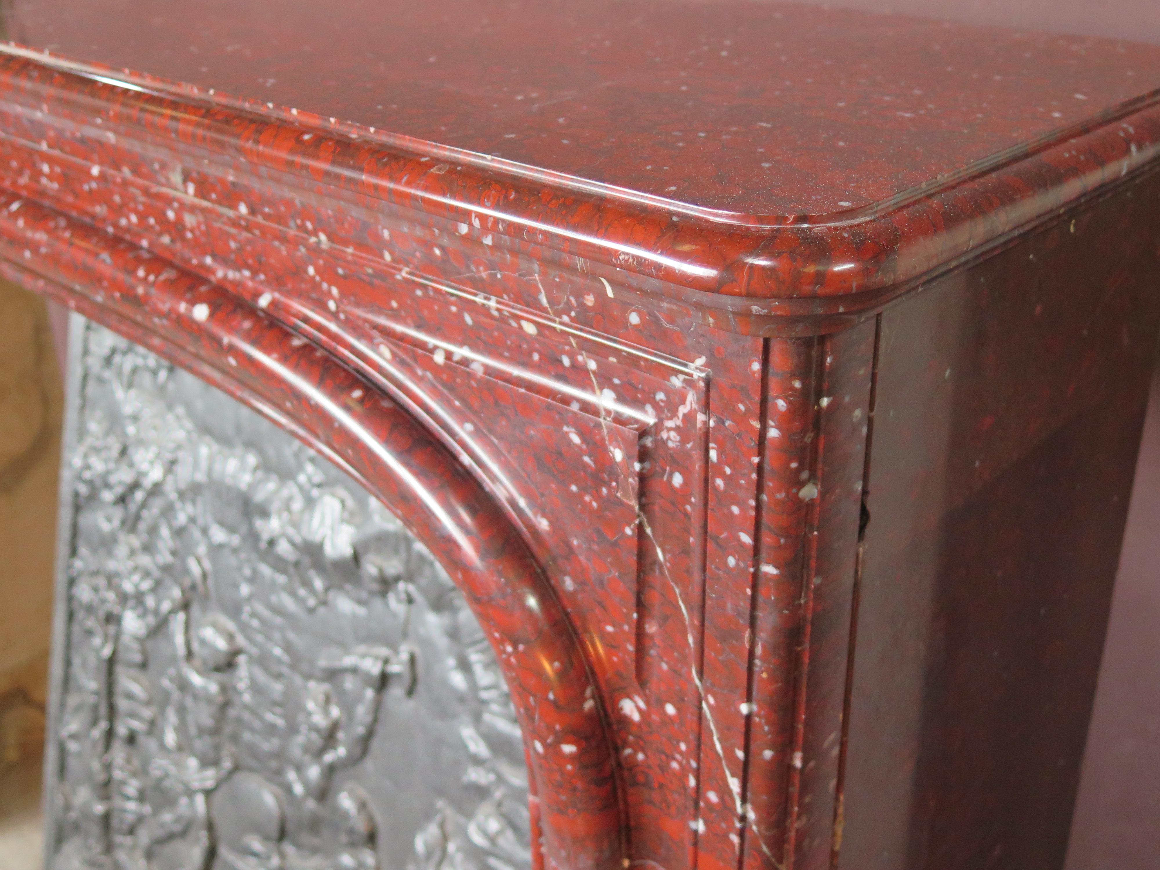Carved Antique Louis XIV Style 19th Century Red Griotte Marble Mantel For Sale