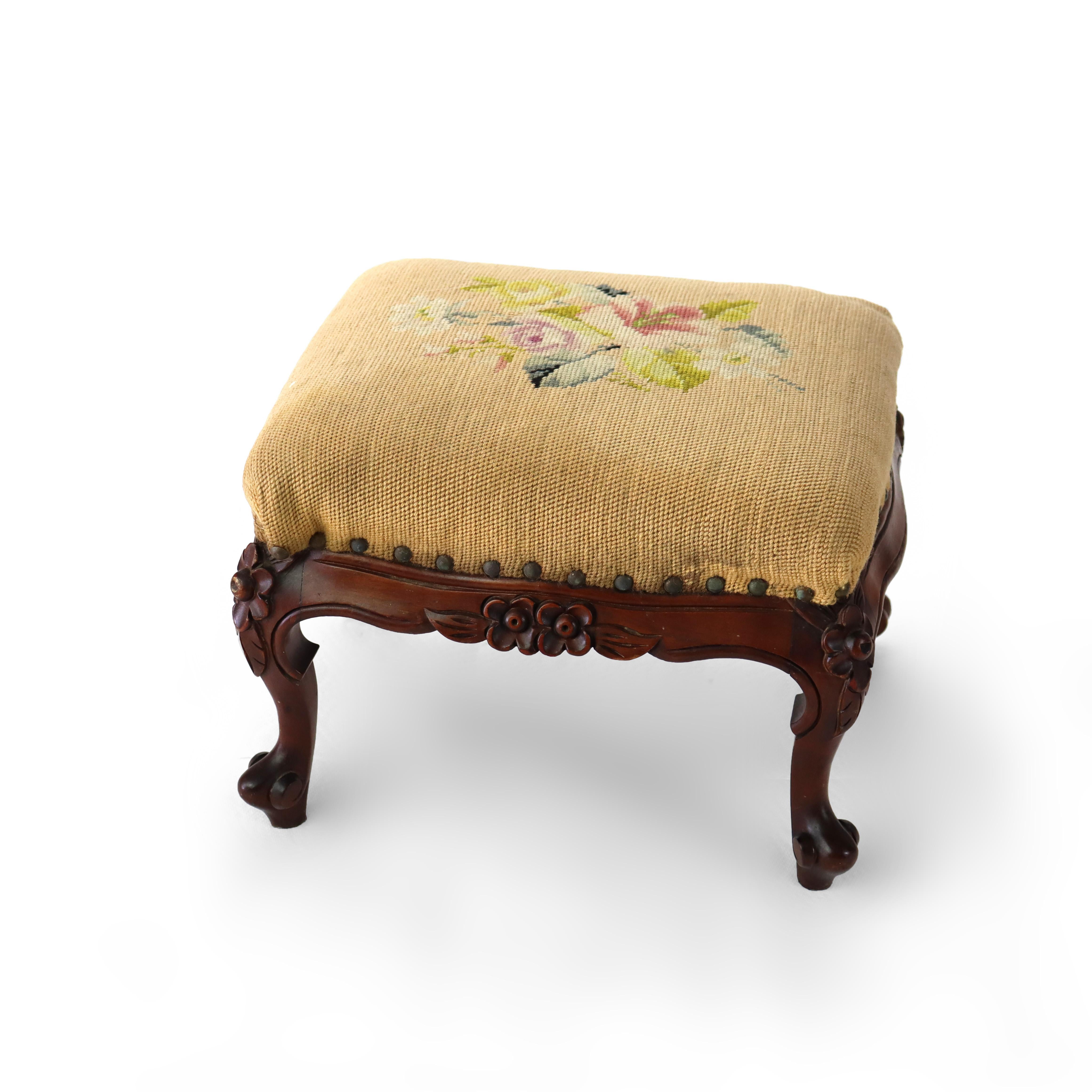 Antique Louis XIV Style Carved Walnut Tapestry Footstool  C1890 (11