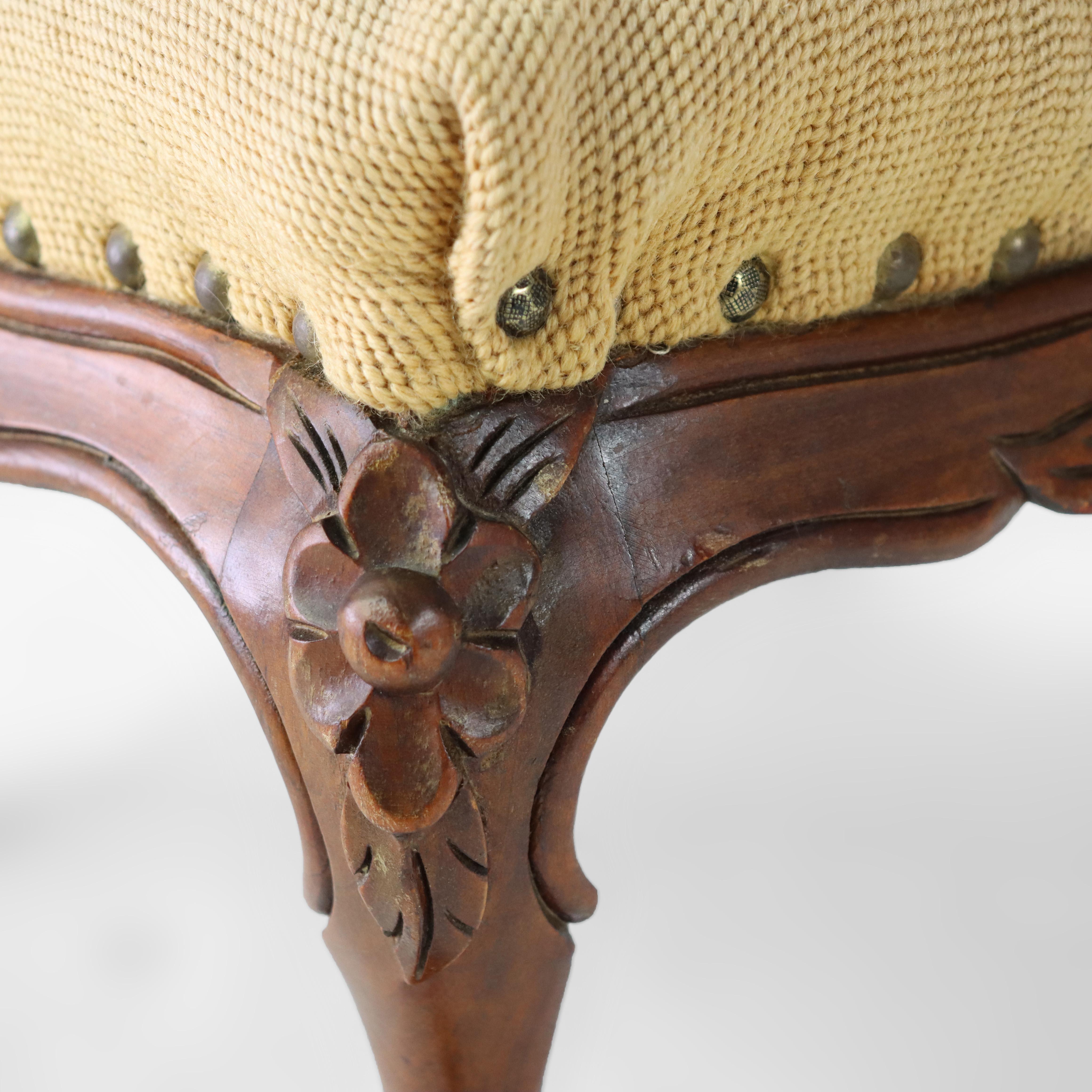 Antique Louis XIV Style Carved Walnut & Tapestry Footstool C1890 For Sale 2