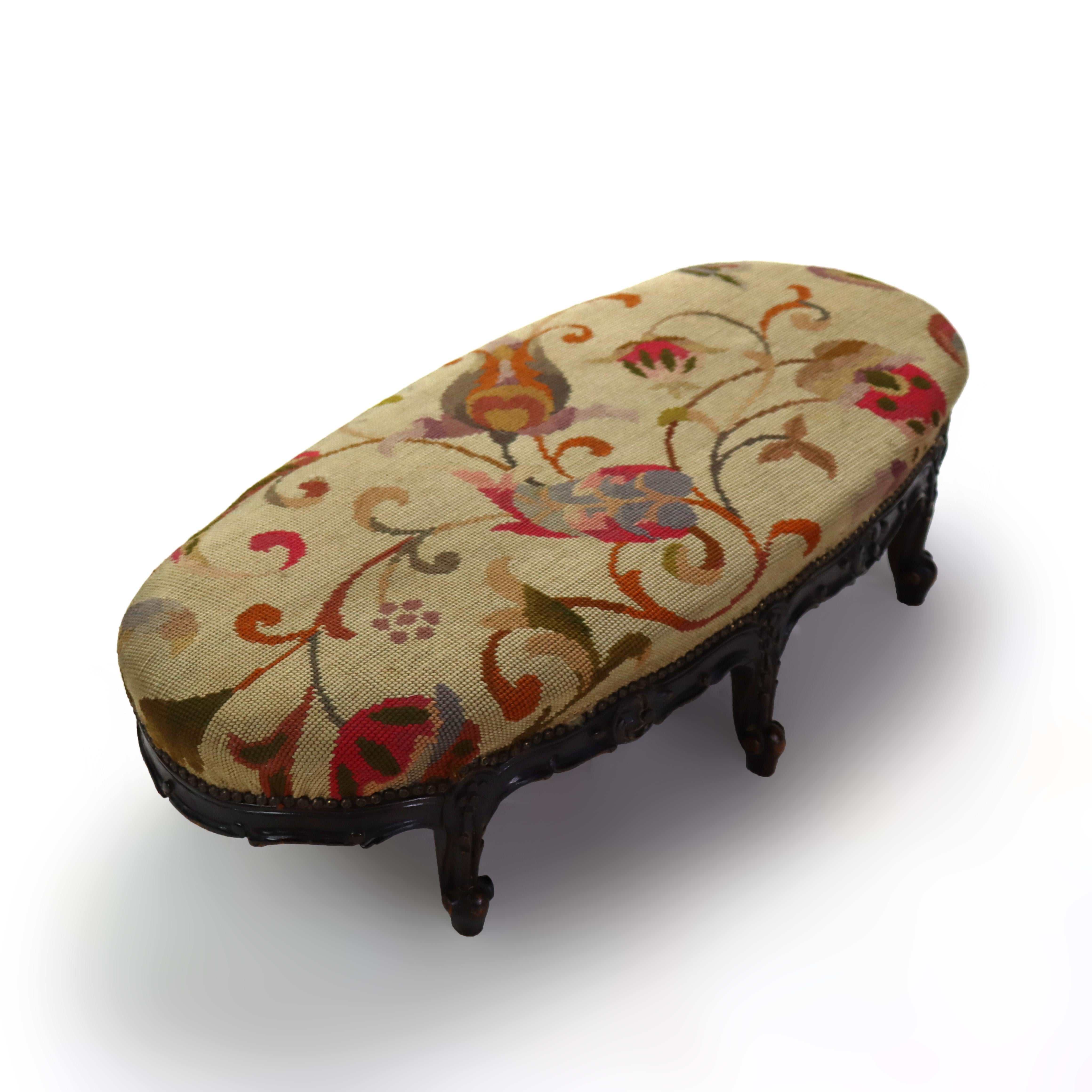 Antique Louis XIV Style Carved Walnut Tapestry Long Footstool C1890.    
Measures - 7