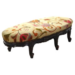 Antique Louis XIV Style Carved Walnut Tapestry Long Footstool C1890