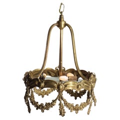 Antique Louis XIV Style Floral Drape Gilt Bronze Chandelier c1930