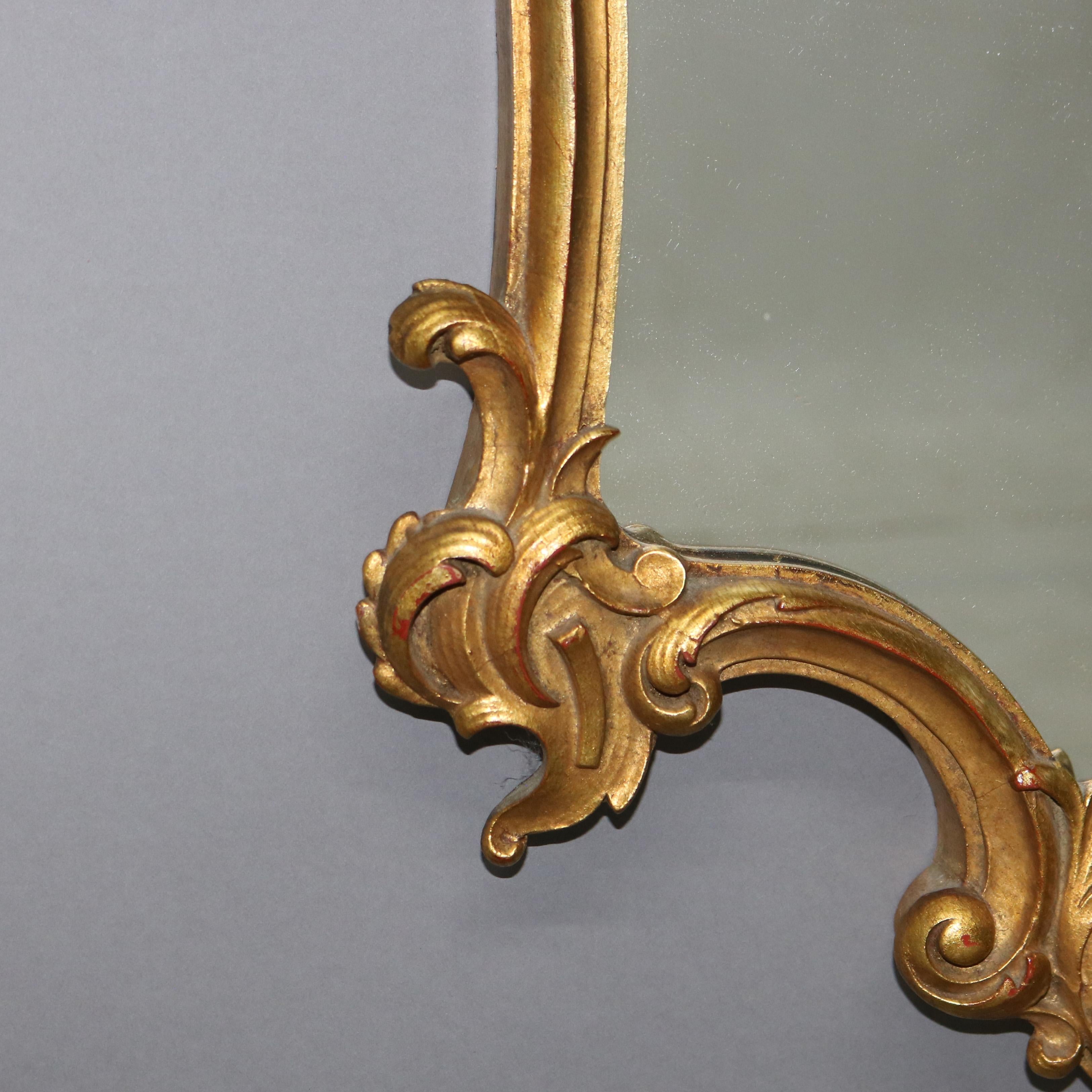 Antique Louis XIV Style Giltwood Shield Form Mirror with Foliate Elements C1930 In Good Condition For Sale In Big Flats, NY
