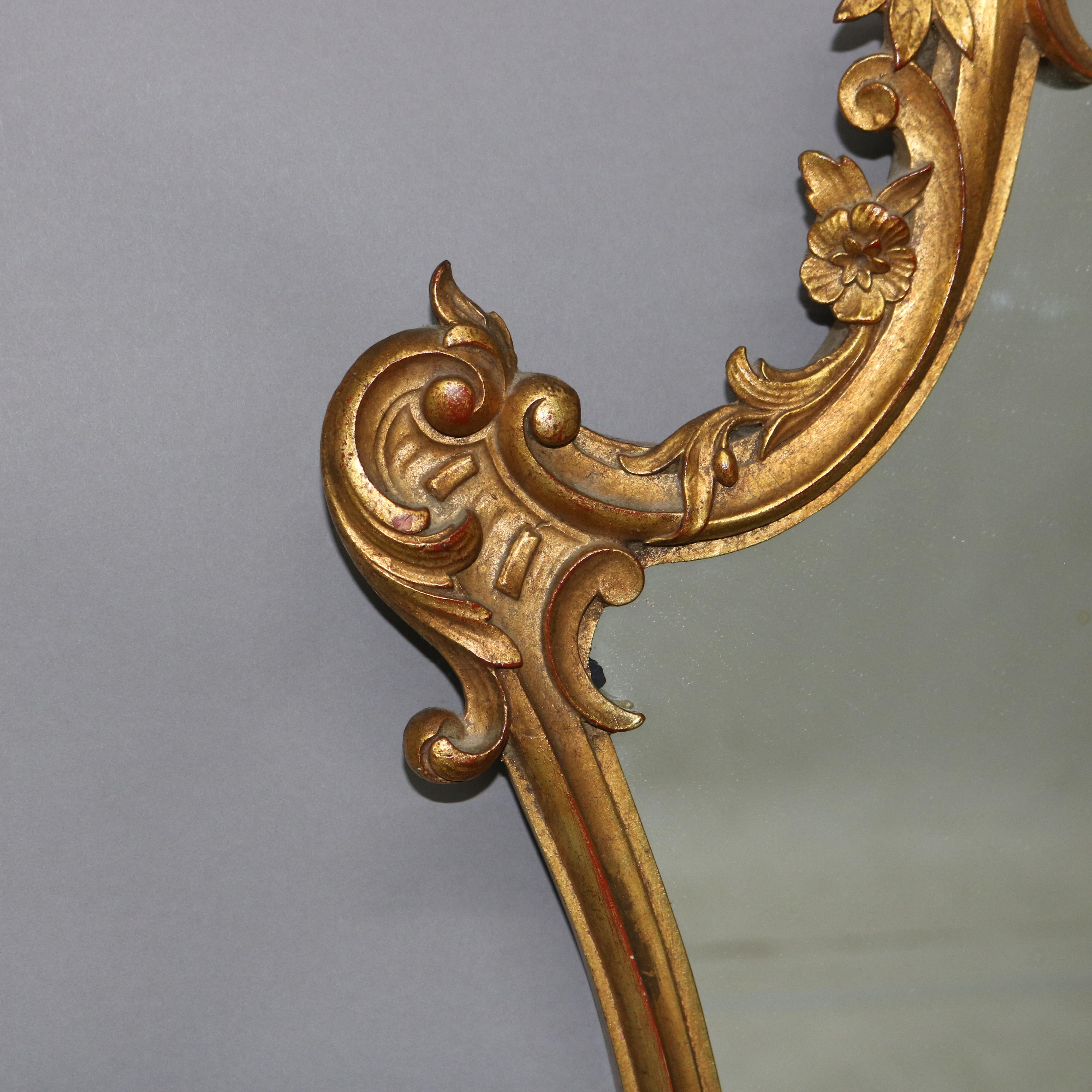 20th Century Antique Louis XIV Style Giltwood Shield Form Mirror with Foliate Elements C1930 For Sale