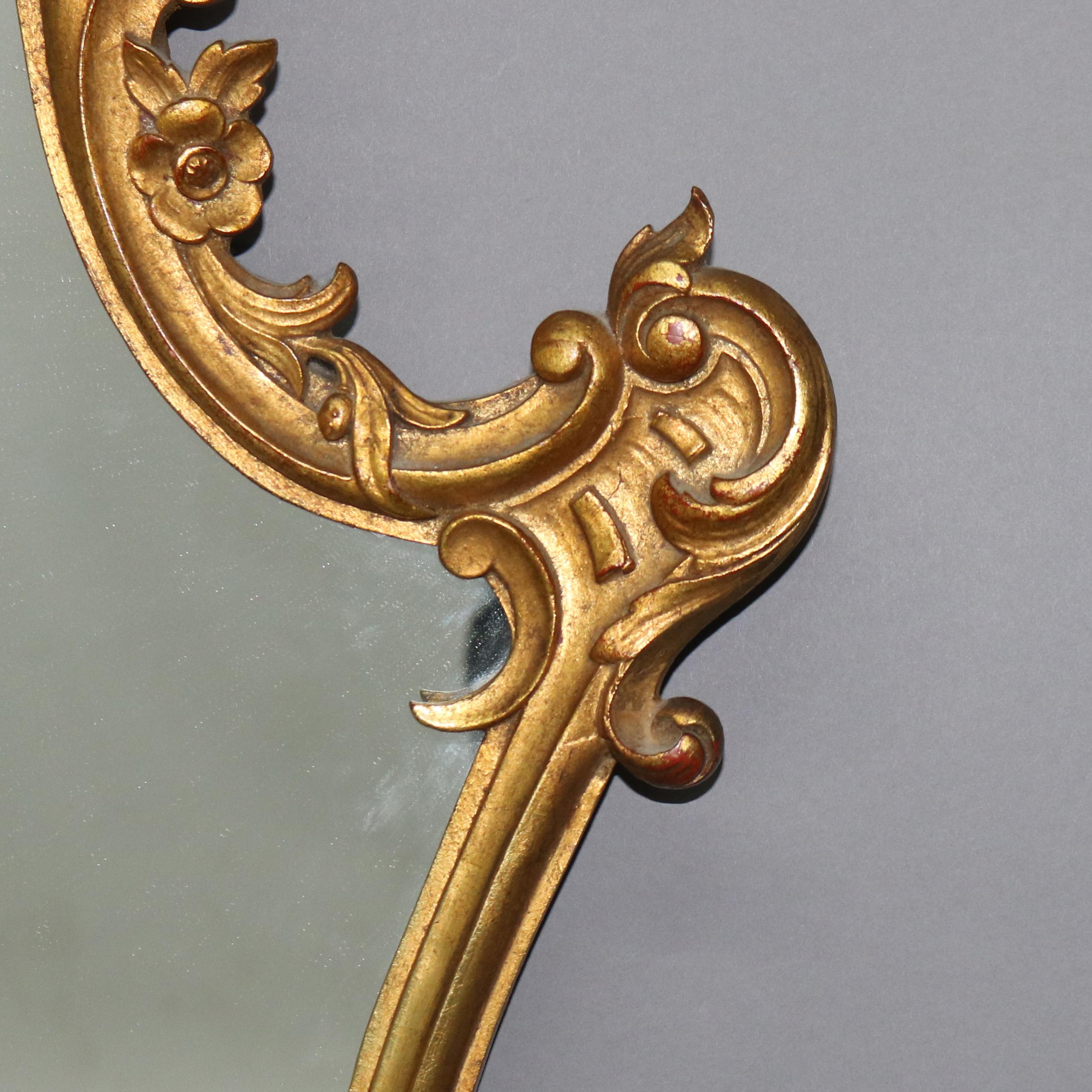 Antique Louis XIV Style Giltwood Shield Form Mirror with Foliate Elements C1930 For Sale 1