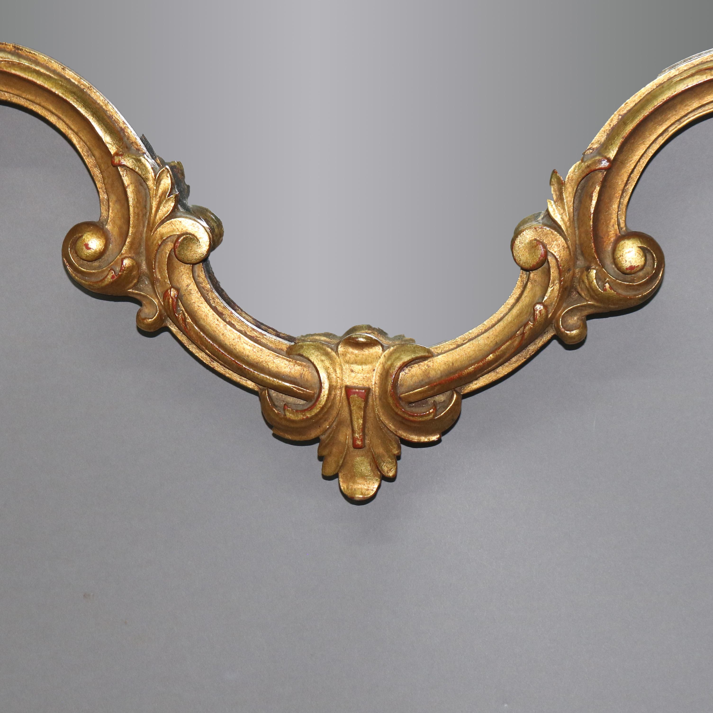 Antique Louis XIV Style Giltwood Shield Form Mirror with Foliate Elements C1930 For Sale 3