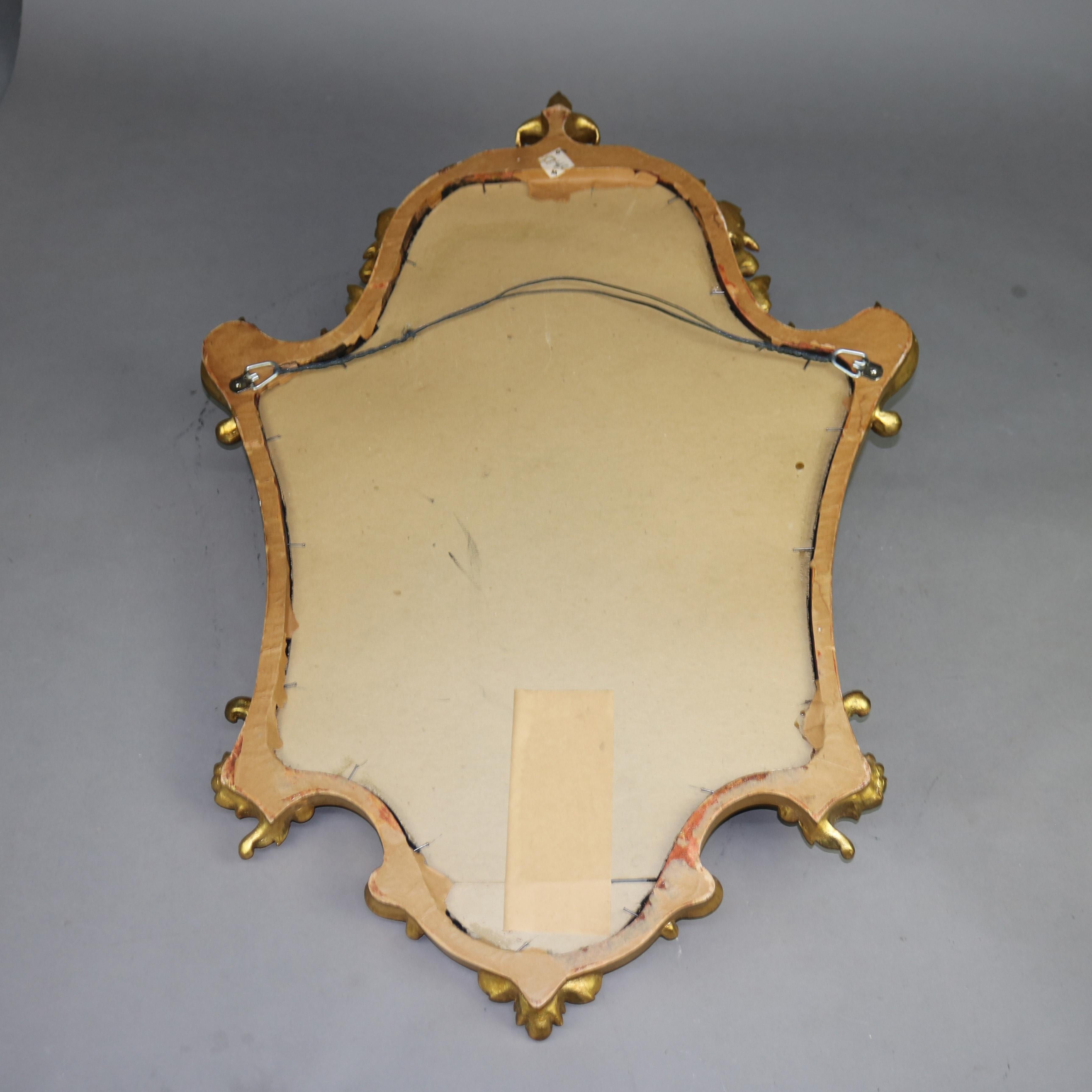 Antique Louis XIV Style Giltwood Shield Form Mirror with Foliate Elements C1930 For Sale 4
