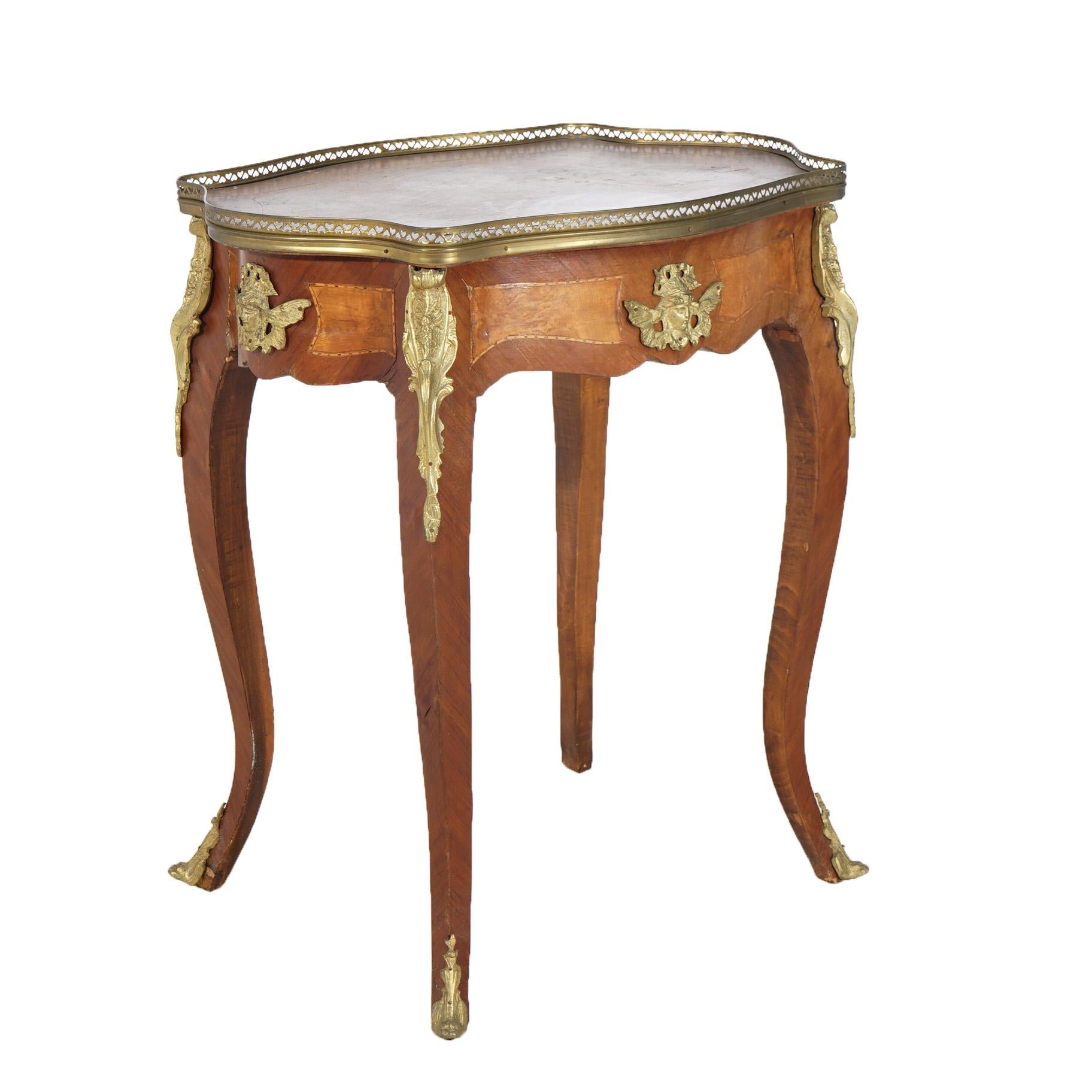 Table d'appoint ancienne de style Louis XIV en bois de roi, loupe et incrustation de bronze doré C1890 en vente 8