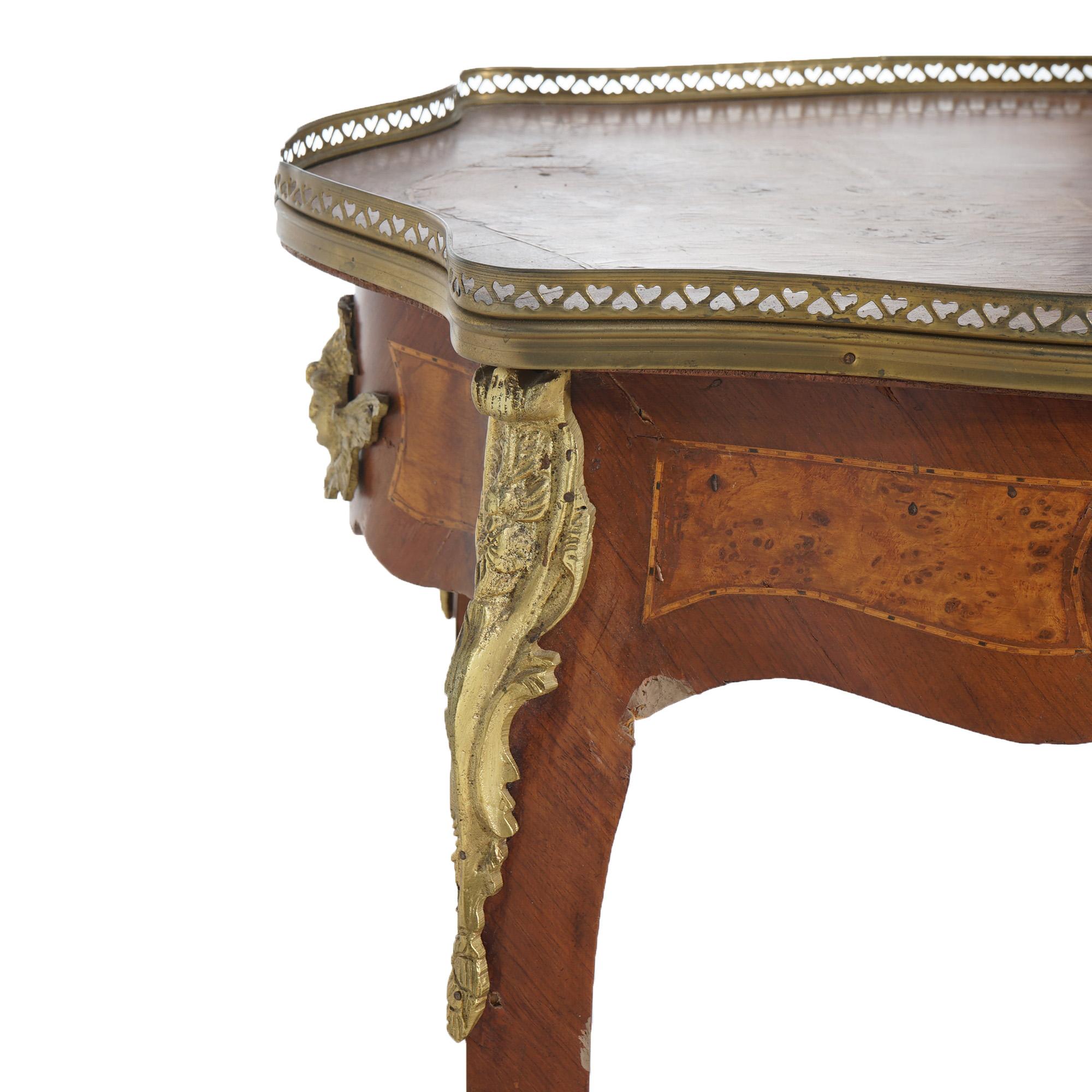 French Antique Louis XIV Style Kingwood, Burl & Ormolu Inlay Side Table C1890 For Sale