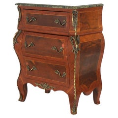 Antique Louis XIV Style Kingwood & Ormolu Bombe Marble Top Side Commode c1910