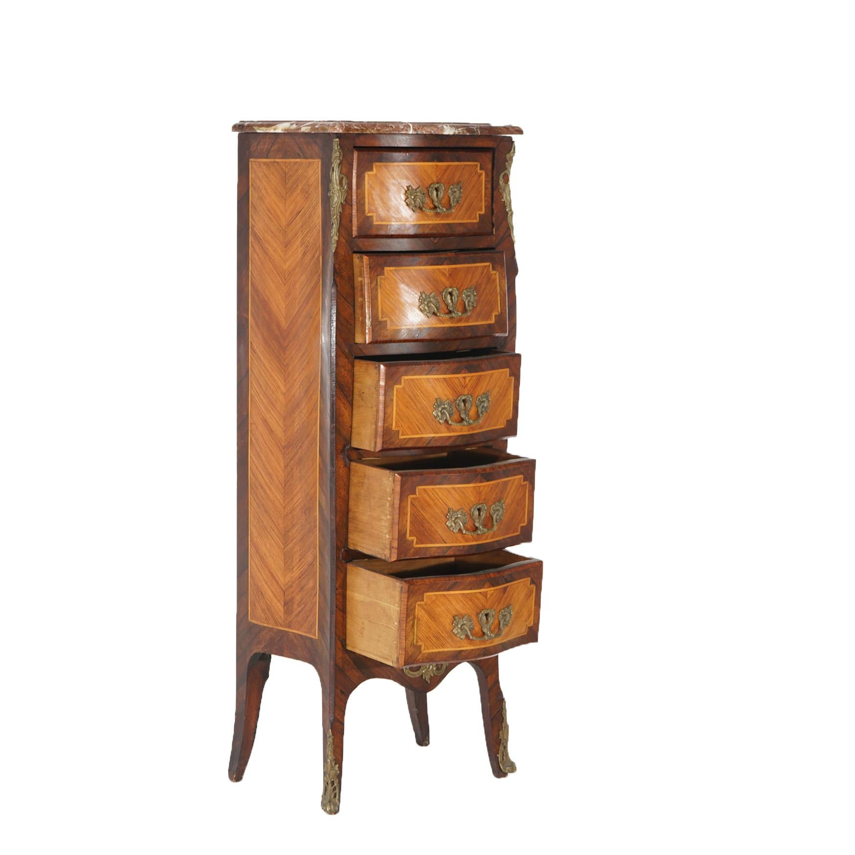Antique Louis XIV Style Kingwood, Satinwood, Marble & Ormolu Lingerie Case 19thC 1