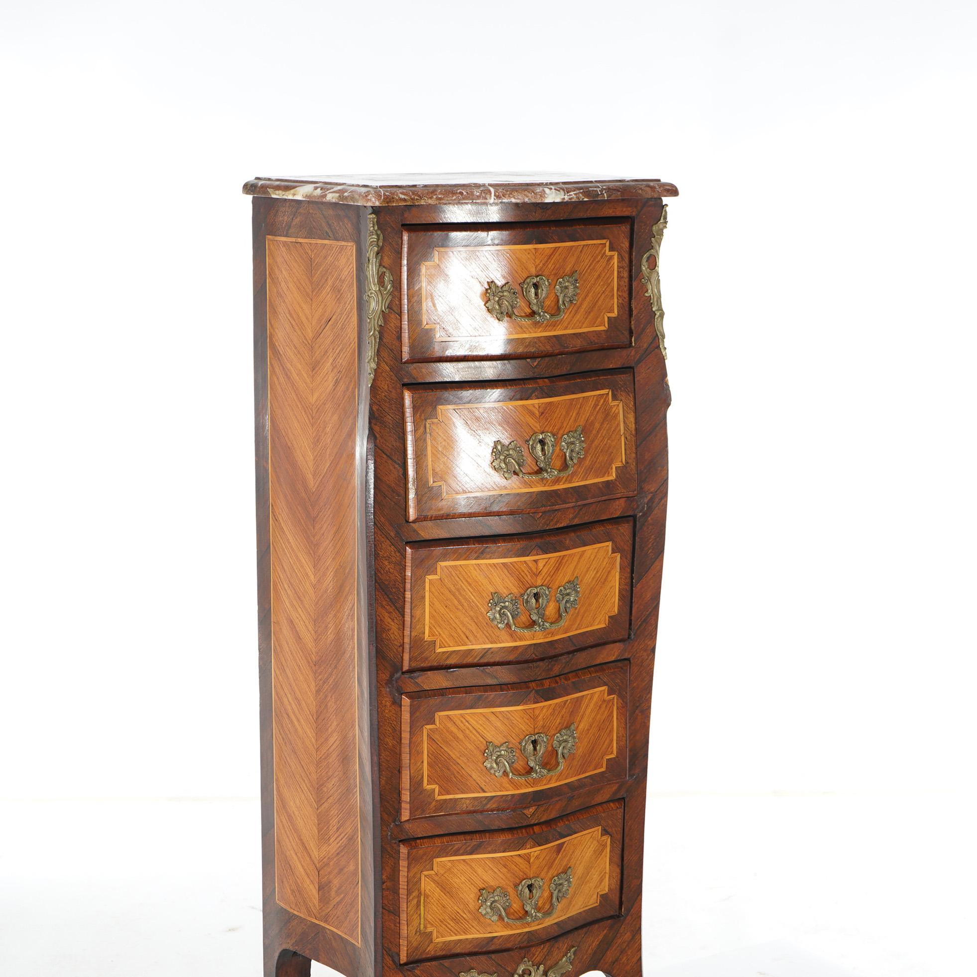 Antique Louis XIV Style Kingwood, Satinwood, Marble & Ormolu Lingerie Case 19thC 3
