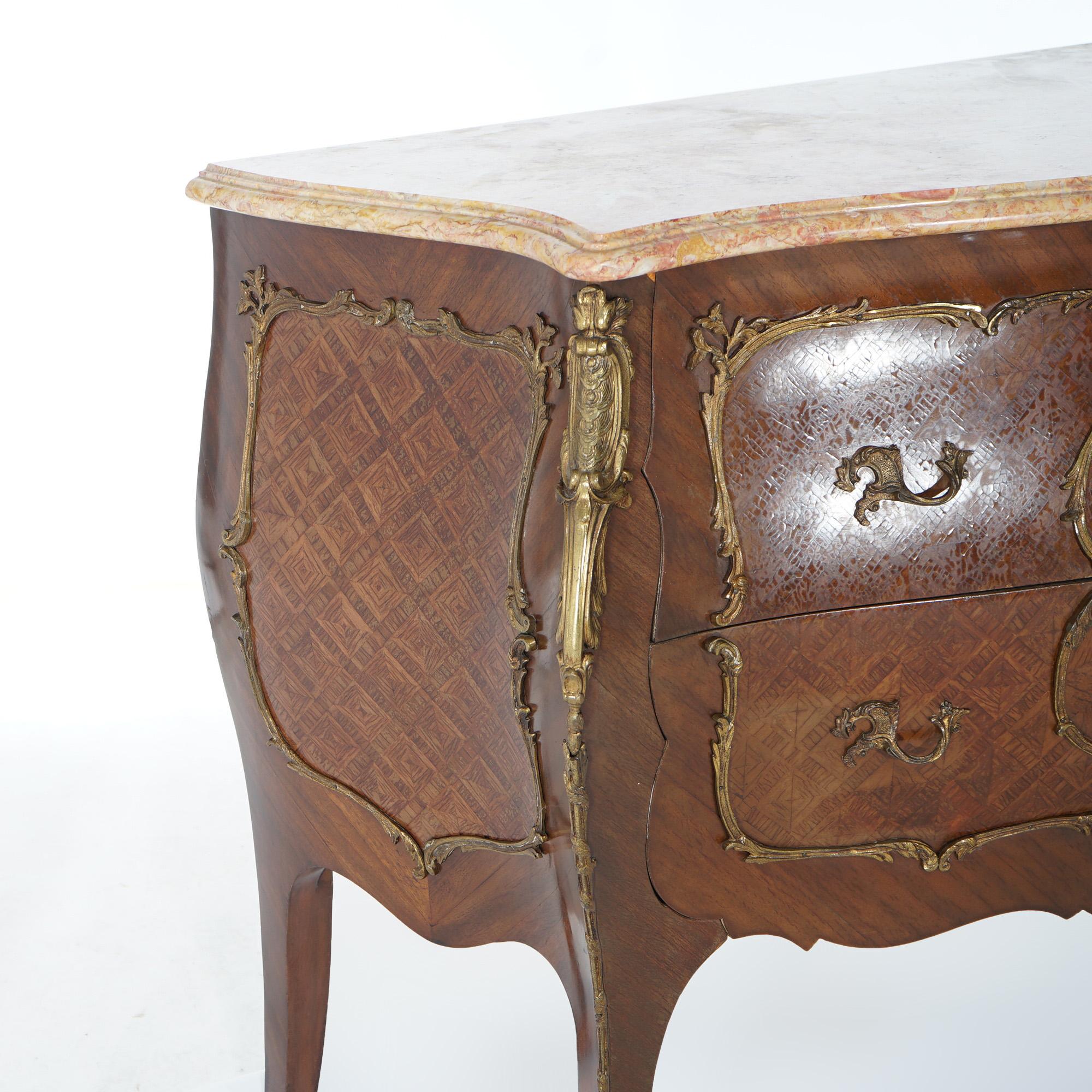 Antique Louis XIV Style Kingwood & Satinwood Parquetry Marble Top Commode c1920 For Sale 6