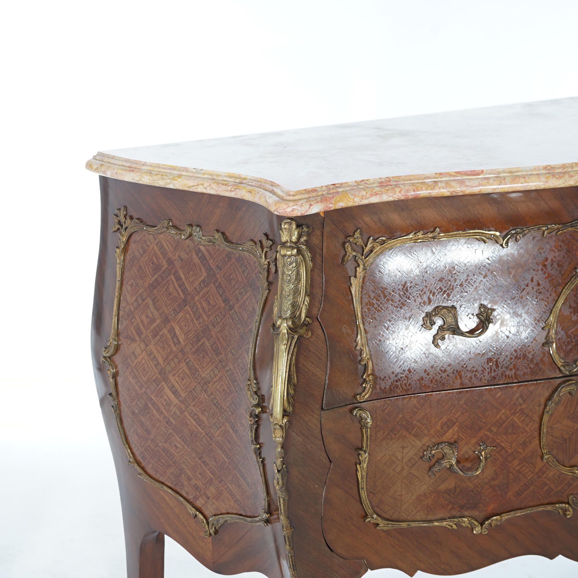 Antique Louis XIV Style Kingwood & Satinwood Parquetry Marble Top Commode c1920 For Sale 7