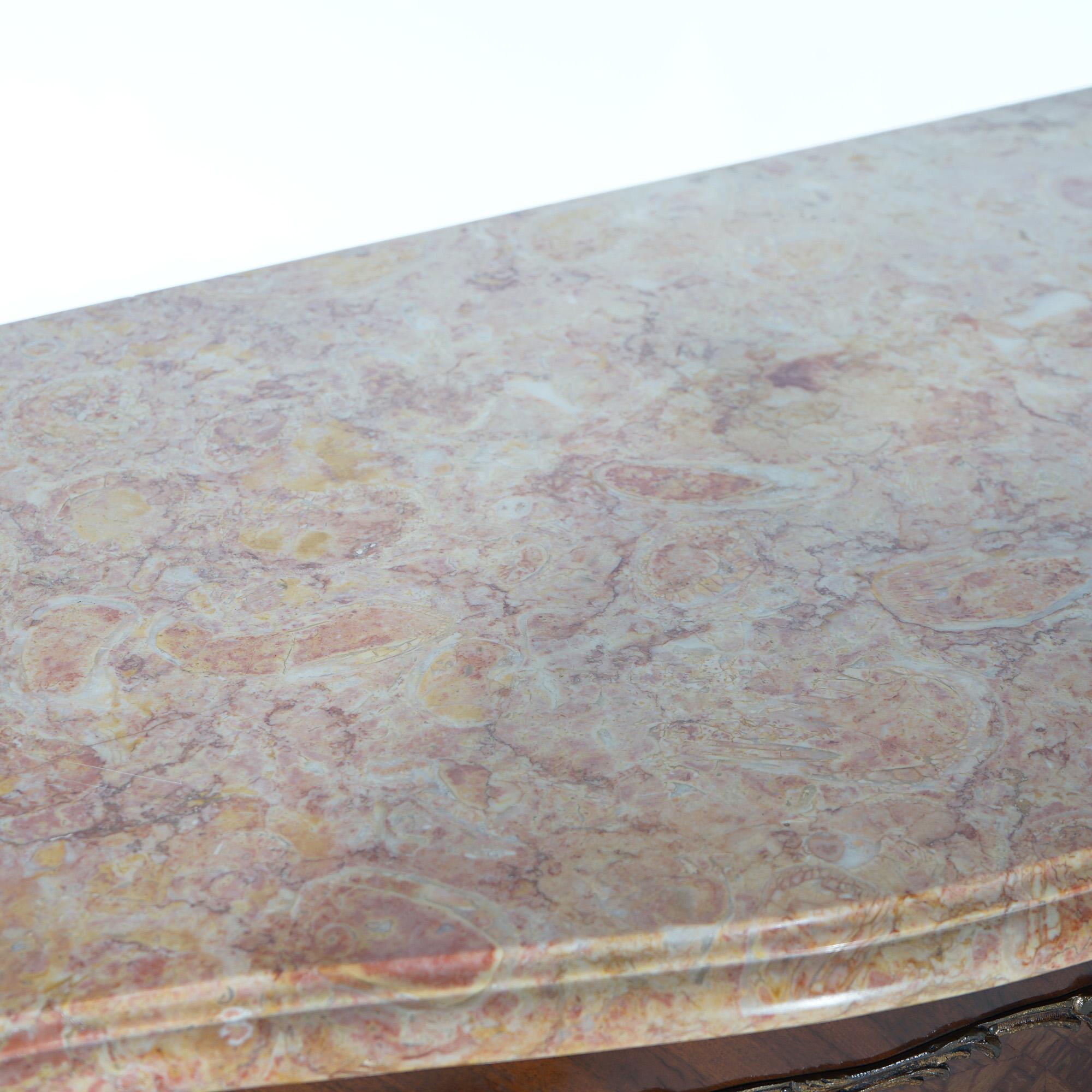 Antique Louis XIV Style Kingwood & Satinwood Parquetry Marble Top Commode c1920 For Sale 8