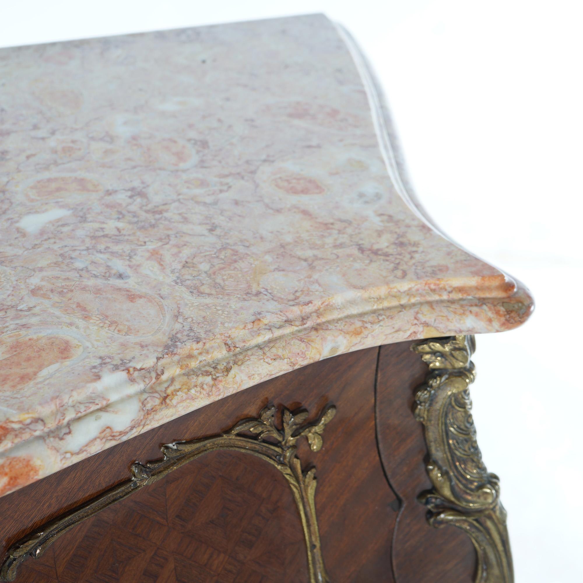 Antique Louis XIV Style Kingwood & Satinwood Parquetry Marble Top Commode c1920 For Sale 10