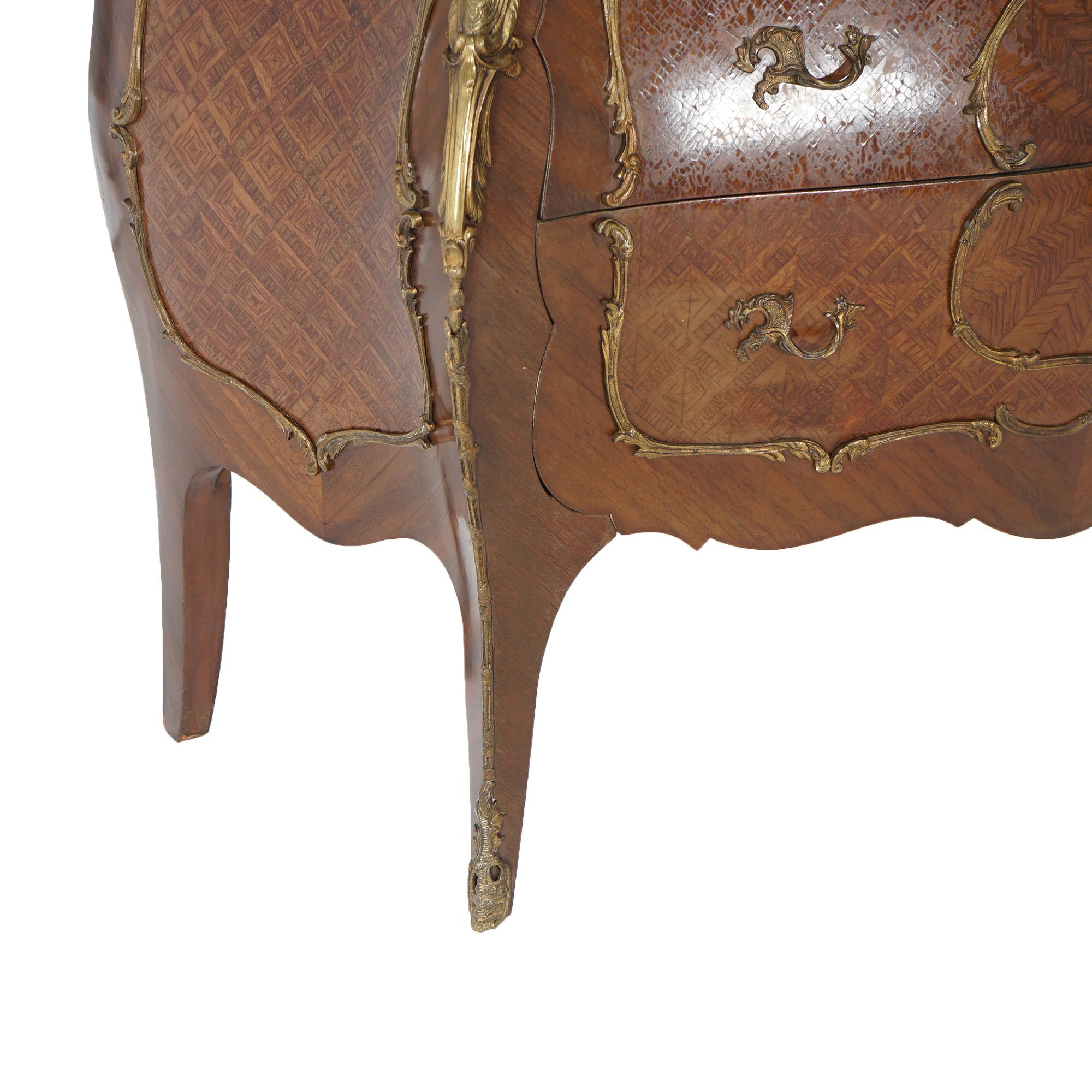 Antike Kommode im Louis XIV.-Stil aus Veilchenholz und Seidenholz mit Parkettarbeit und Marmorplatte, um 1920 im Angebot 11