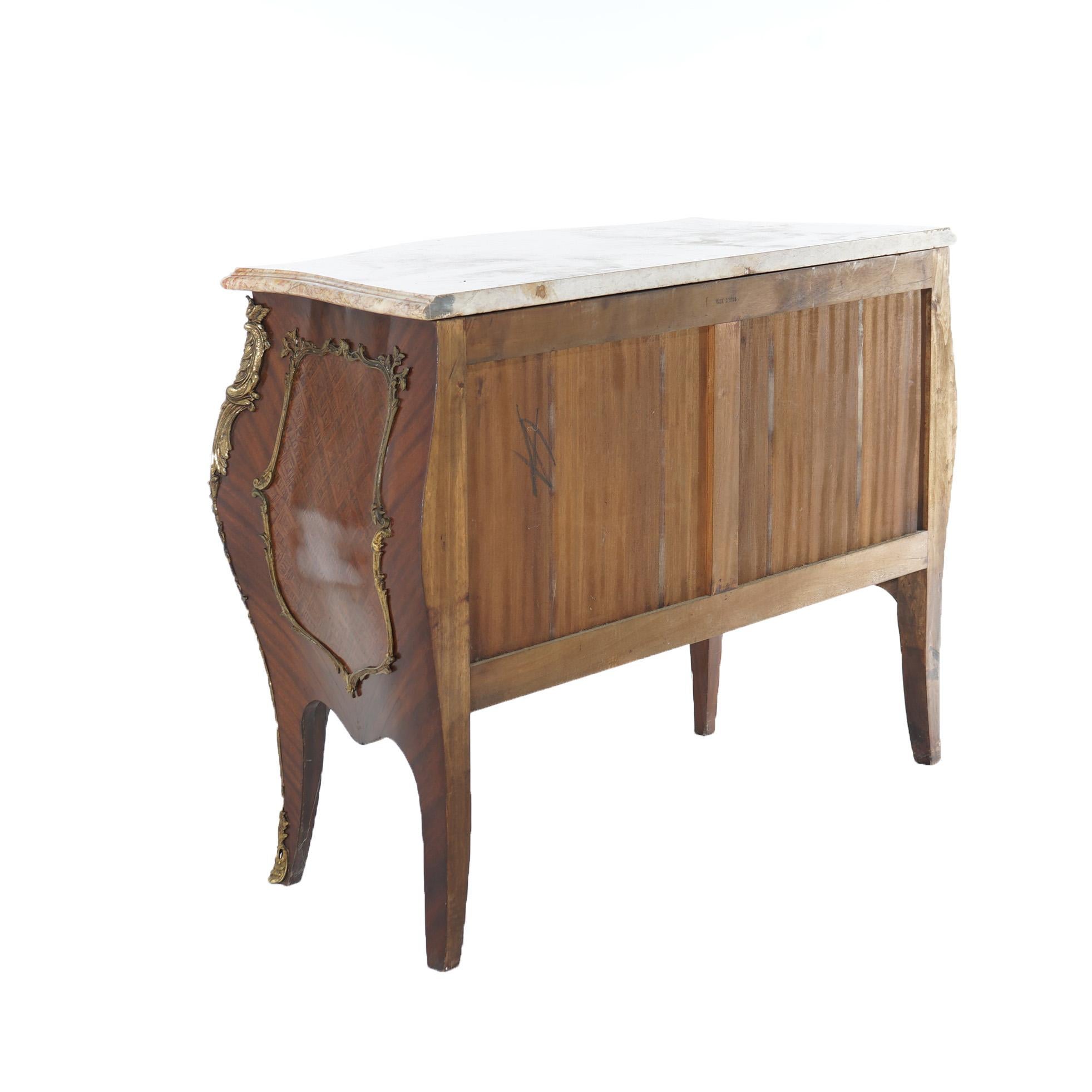 Antique Louis XIV Style Kingwood & Satinwood Parquetry Marble Top Commode c1920 For Sale 13
