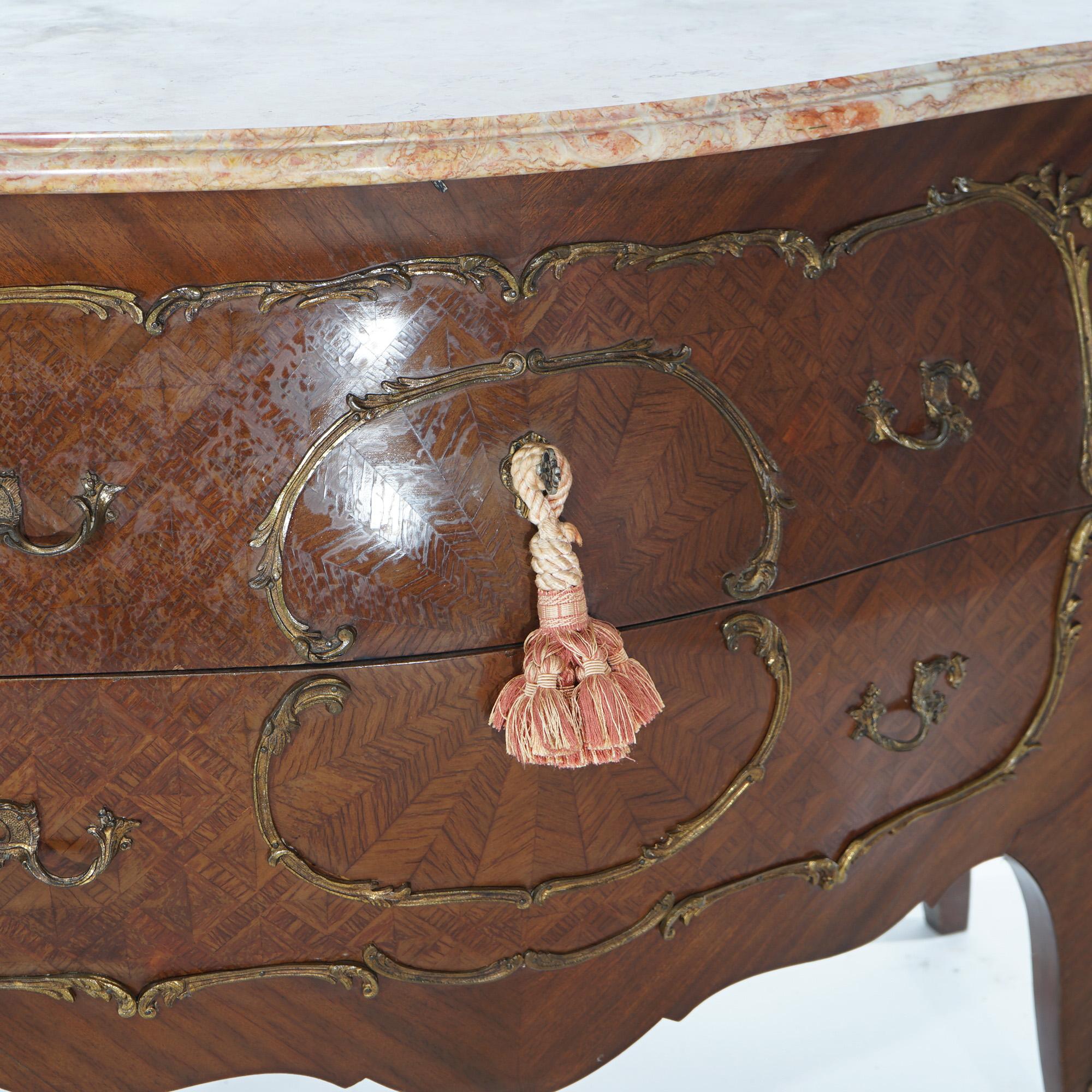 Antique Louis XIV Style Kingwood & Satinwood Parquetry Marble Top Commode c1920 For Sale 1
