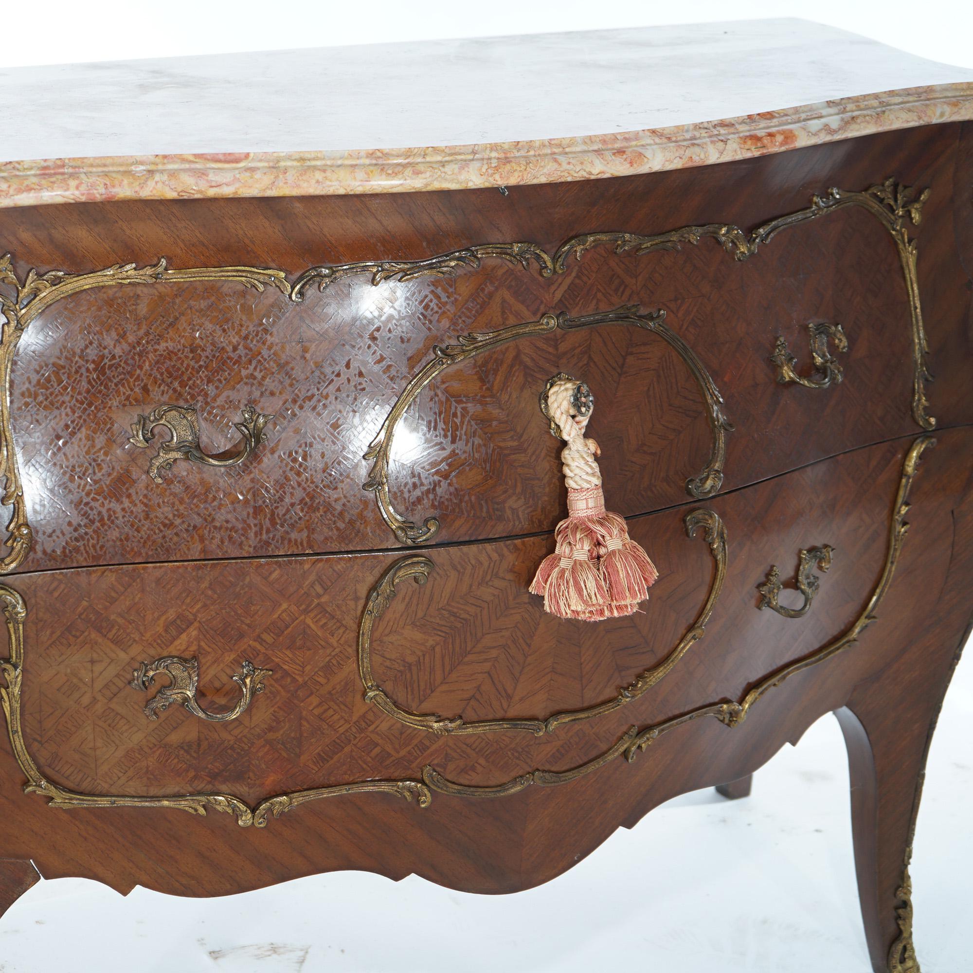Antique Louis XIV Style Kingwood & Satinwood Parquetry Marble Top Commode c1920 For Sale 2