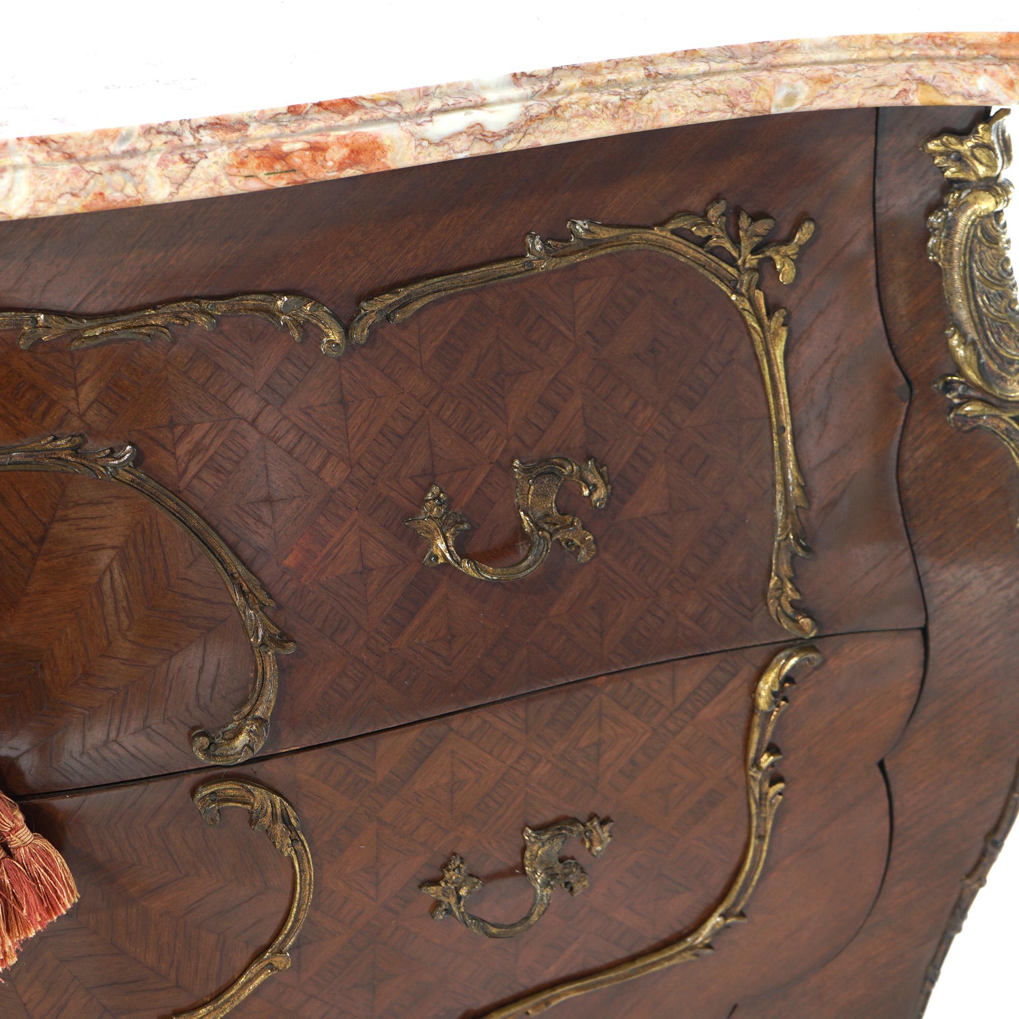 Antike Kommode im Louis XIV.-Stil aus Veilchenholz und Seidenholz mit Parkettarbeit und Marmorplatte, um 1920 im Angebot 3