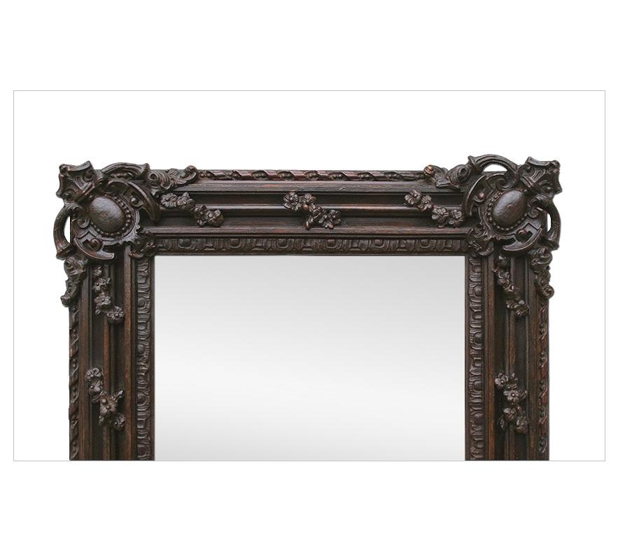 Rare, french antique Louis XIV style mirror, late 19th century. Antique frame Louis XIV style in carton-pierre (Pulped paper and glue invented in 19th century as a substitute for stucco.) Ornamented with shells, garlands with small flowers and