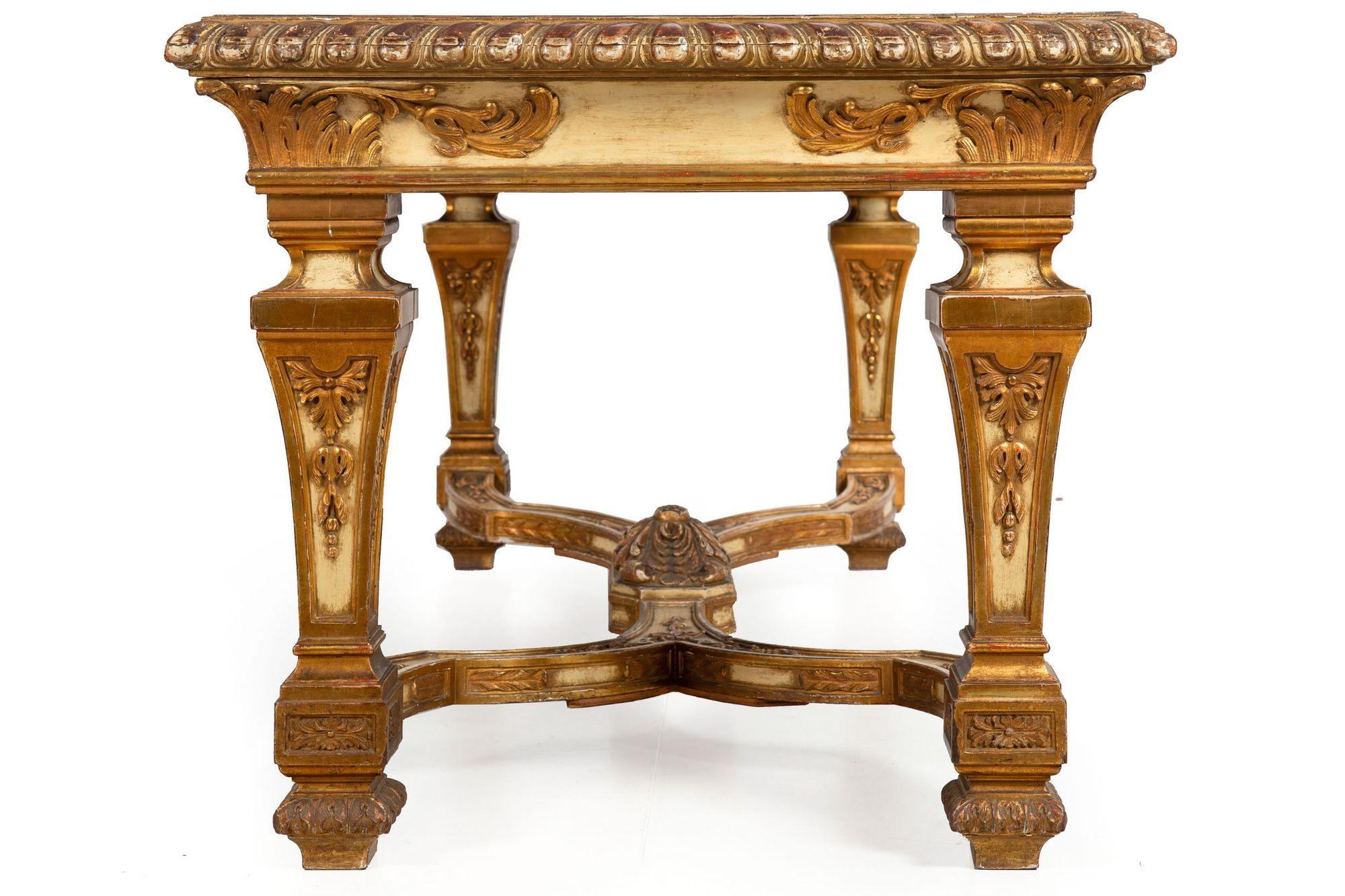 20th Century Antique Louis XIV Style Polychromed Rectangular Dining Center Table ca. 1900 For Sale