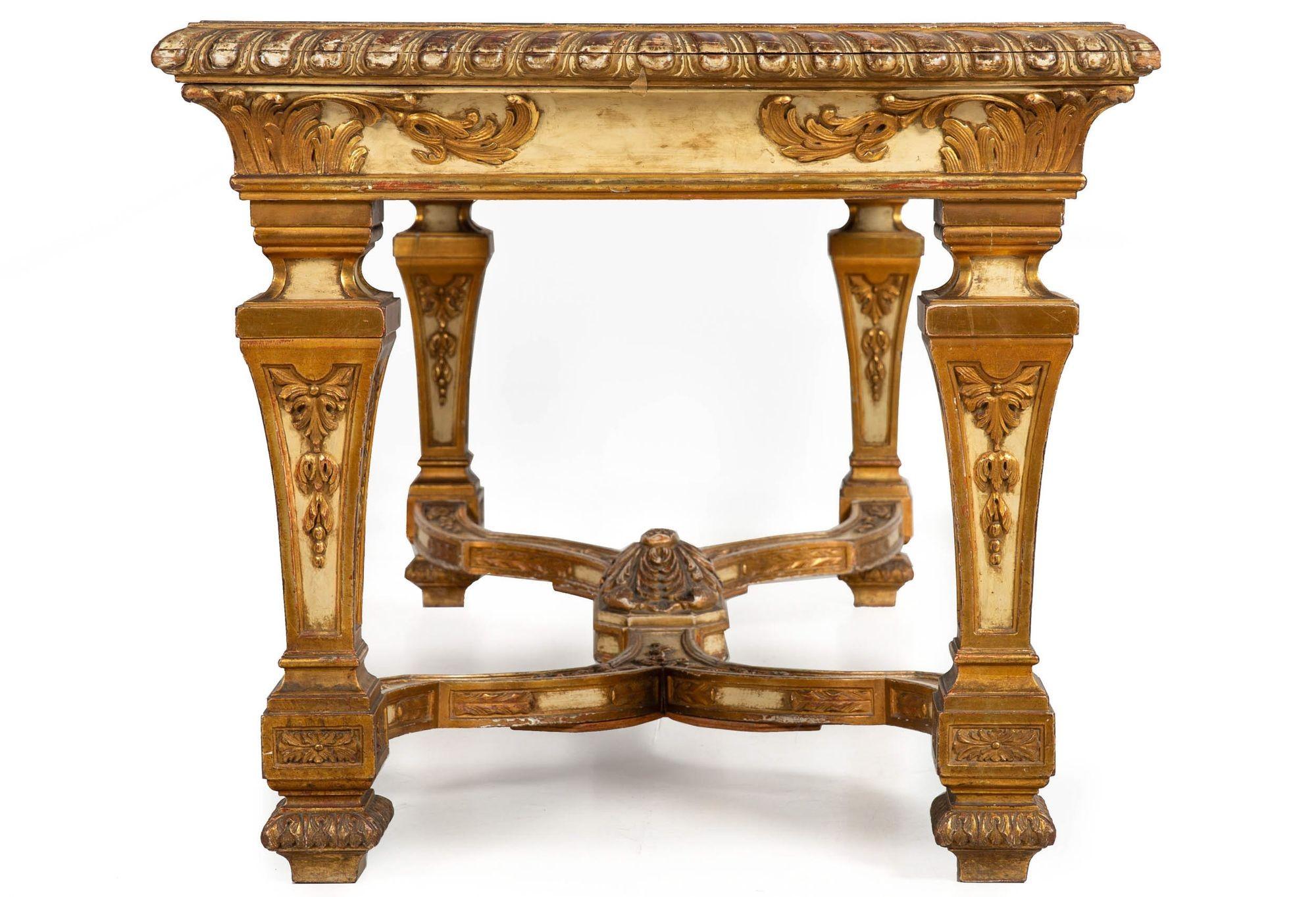 Giltwood Antique Louis XIV Style Polychromed Rectangular Dining Center Table ca. 1900 For Sale