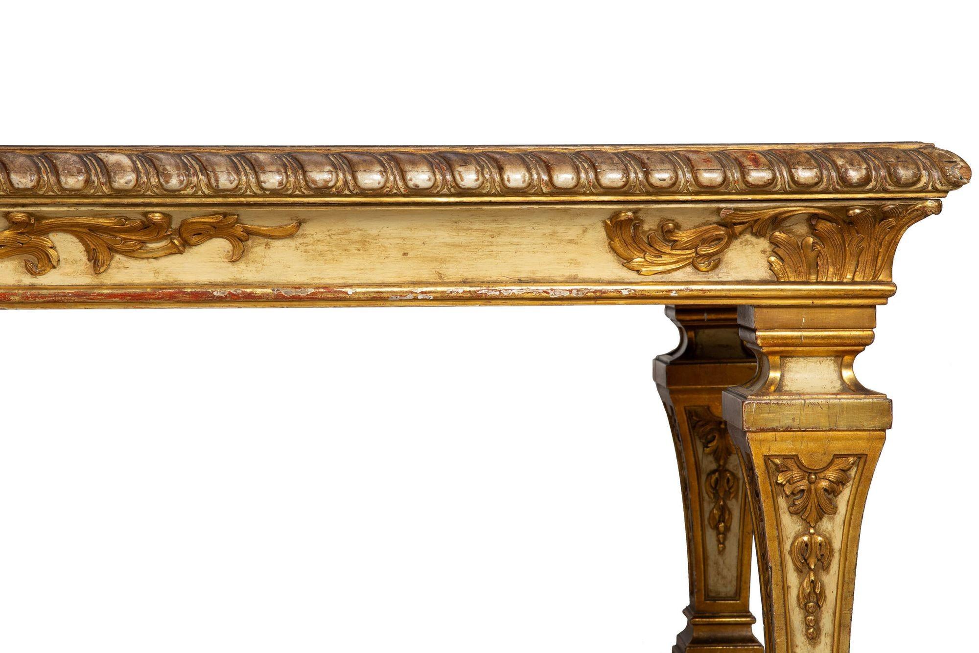 Ancienne table centrale de salle à manger rectangulaire polychromée de style Louis XIV, vers 1900 en vente 4