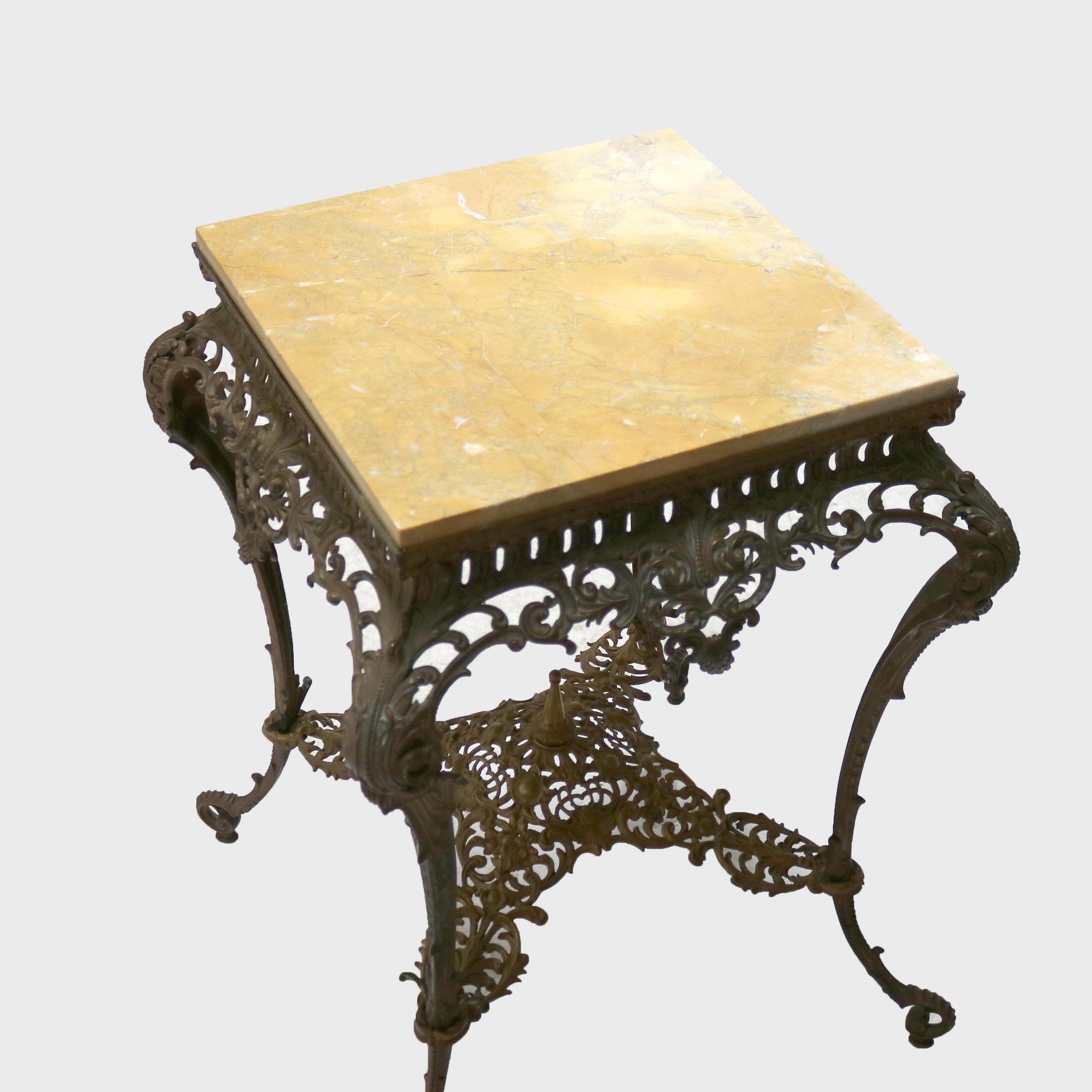 ***Reduced In-House Delivery Rates - Click on “Ask Seller” to Request a Quote***

Antique French Louis XIV Style Reticulated Gilt Bronze Marble Top Center Table with Foliate Elements C1890

Measures- 30.75