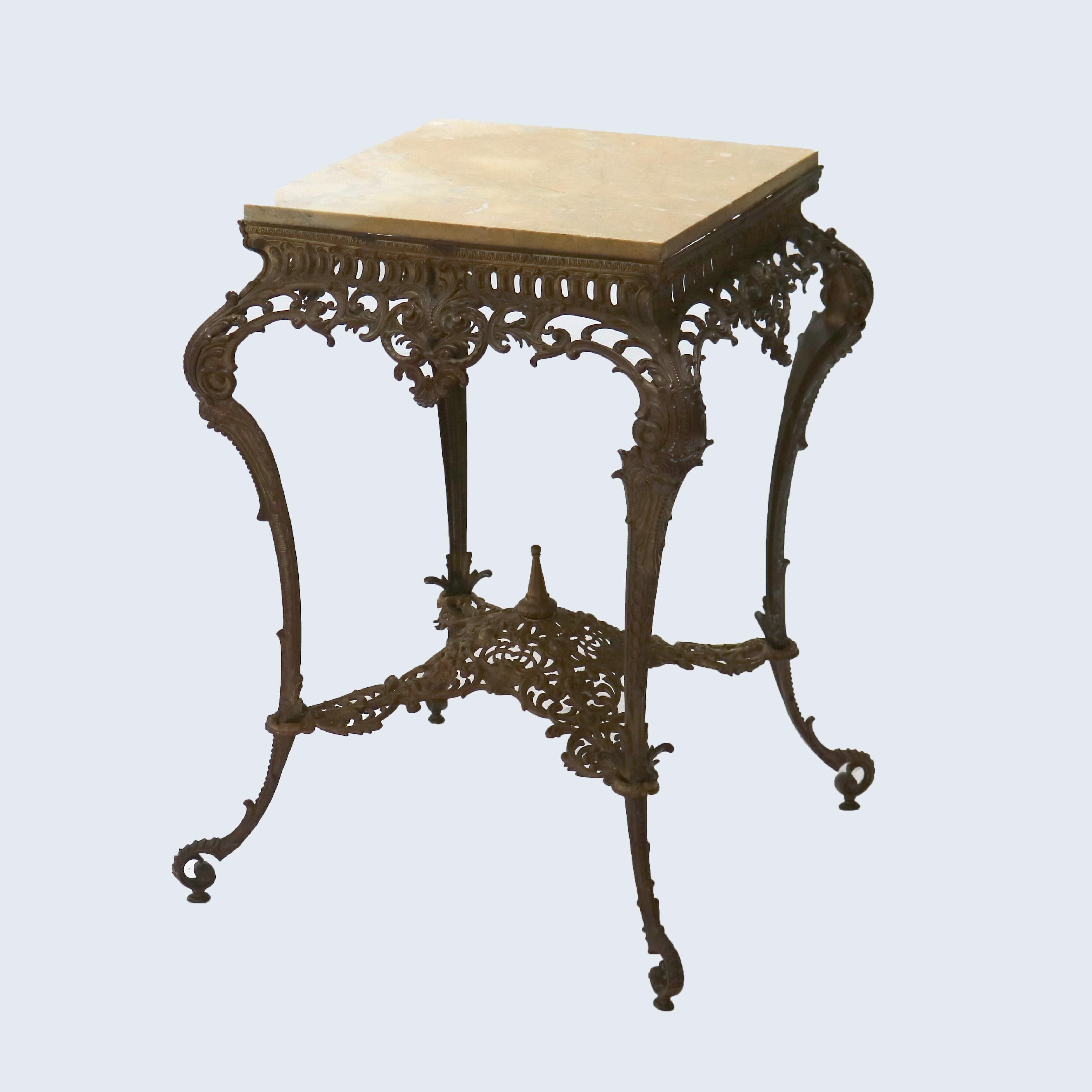 Antique Louis XIV Style Reticulated Gilt Bronze Marble Top Center Table C1890 In Good Condition For Sale In Big Flats, NY