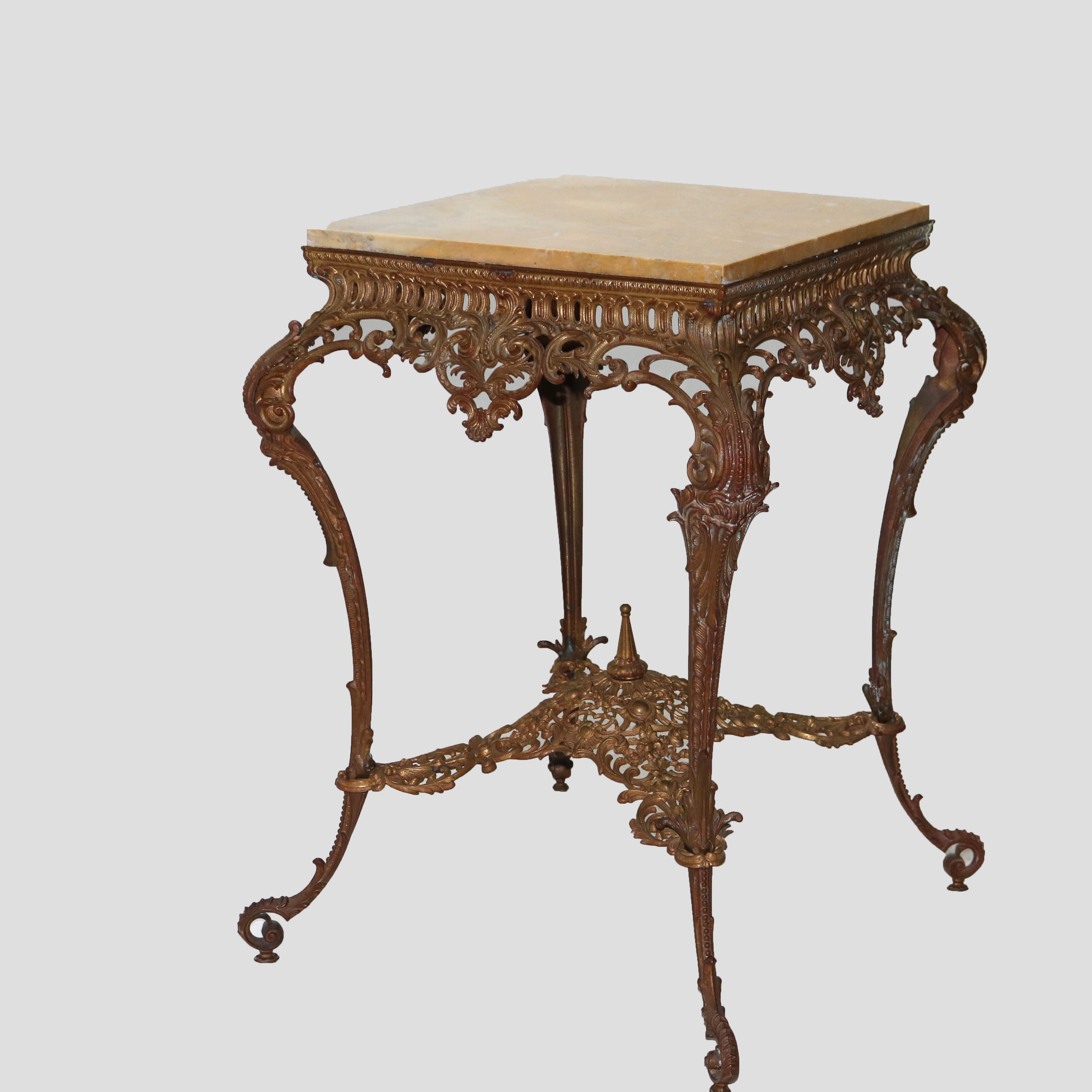 19th Century Antique Louis XIV Style Reticulated Gilt Bronze Marble Top Center Table C1890 For Sale