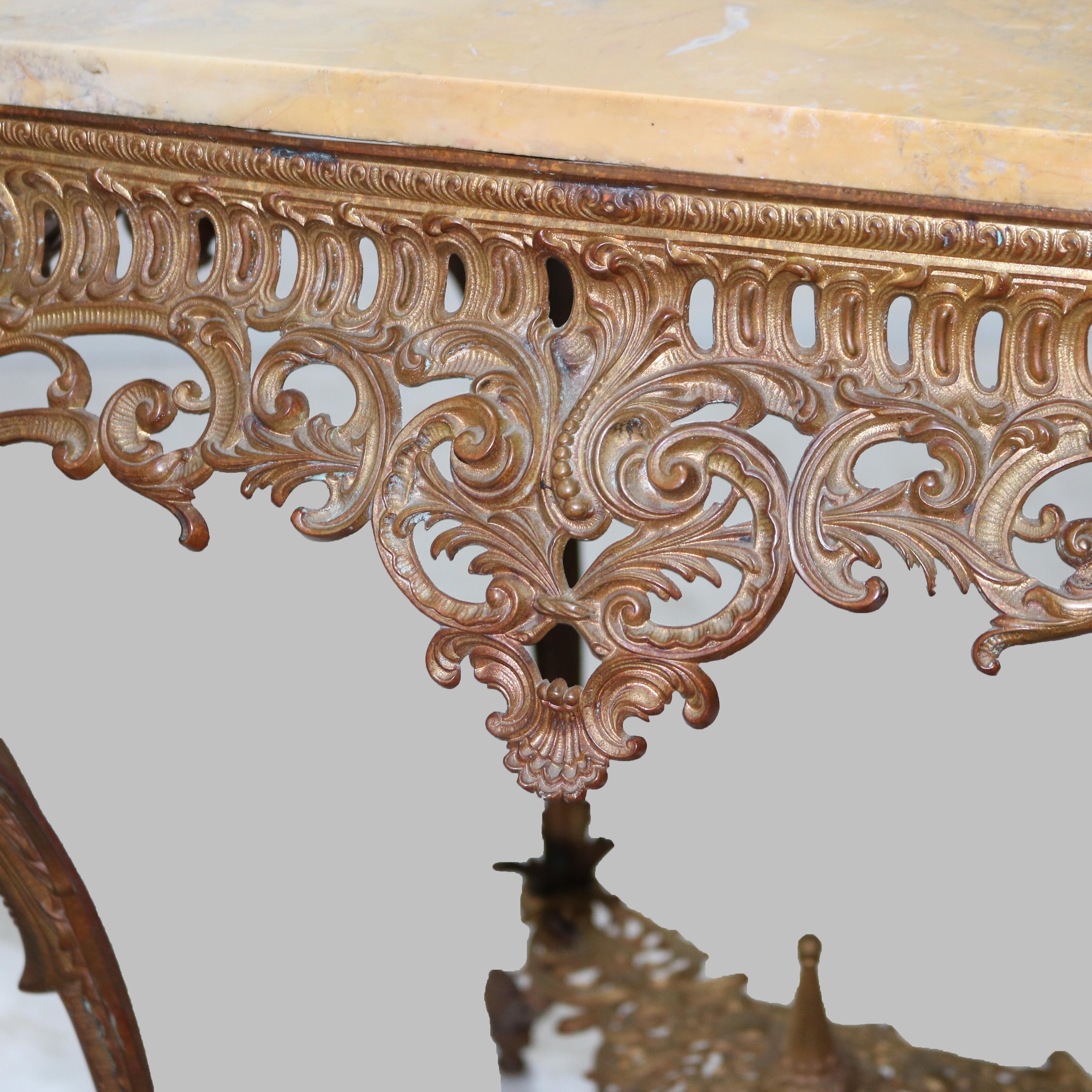Antique Louis XIV Style Reticulated Gilt Bronze Marble Top Center Table C1890 For Sale 2