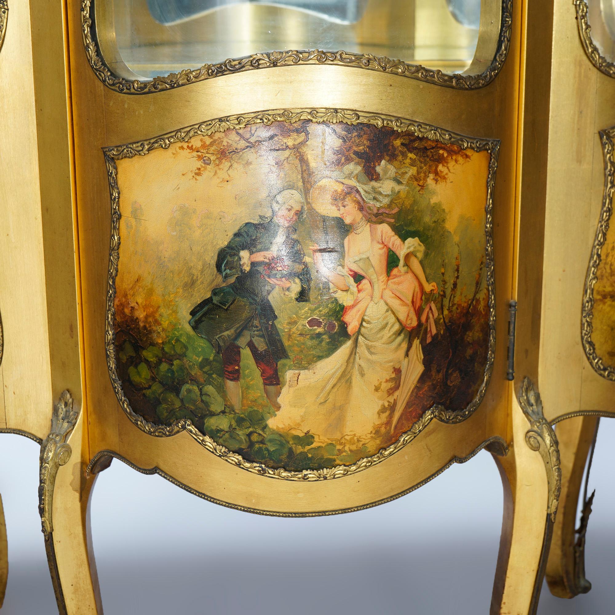 Antique Louis XIV Style Verni Martin Decorated Bombe Vitrine with Ormolu 19th C 8