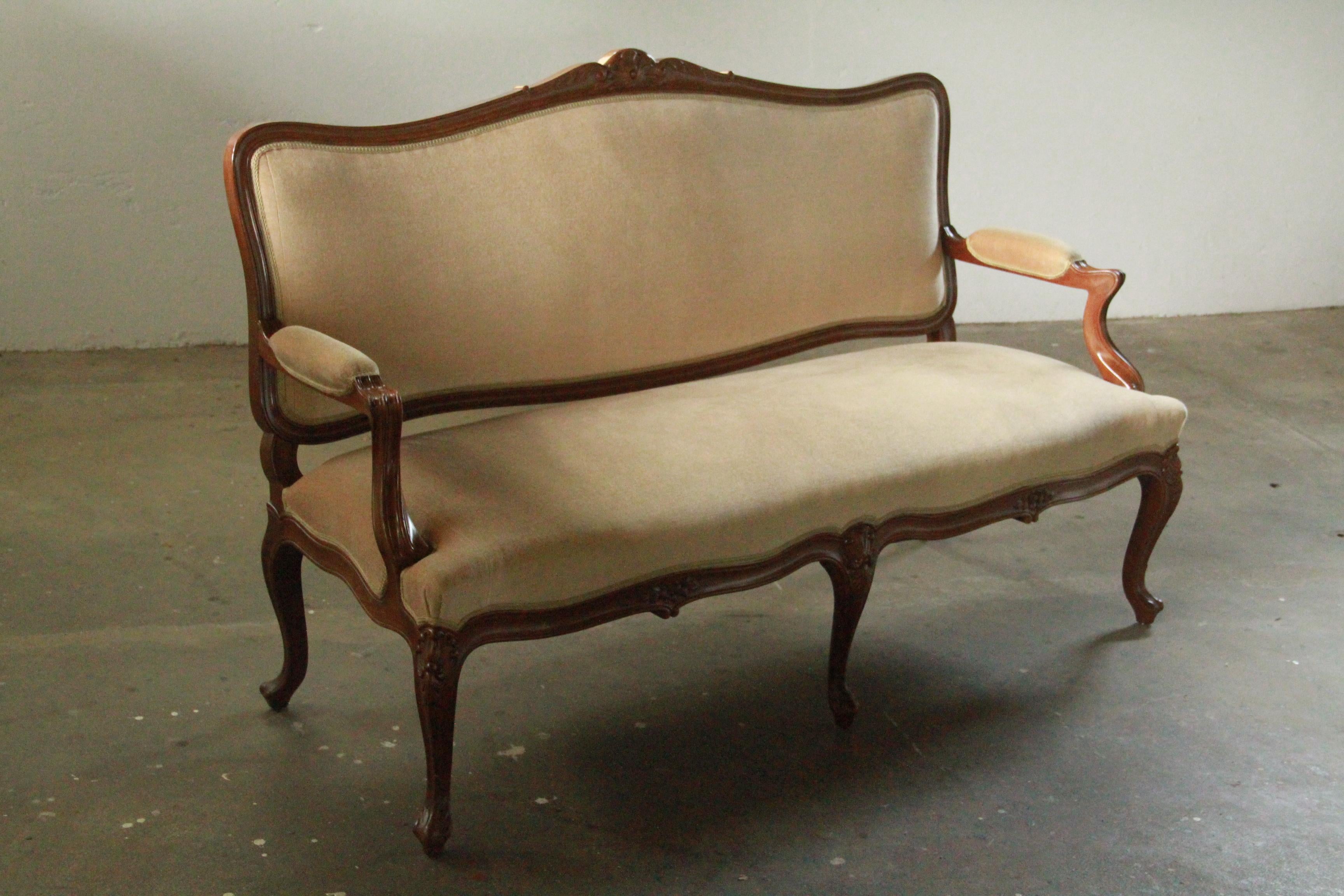 Velours Canapé ancien Louis XV 18ème siècle, français en vente