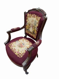 Antique Louis XV Armchair, Burgundy Aubusson Tapestry