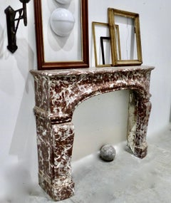 Antique Louis XV Belgium Red Marble Fireplace Surround Mantel
