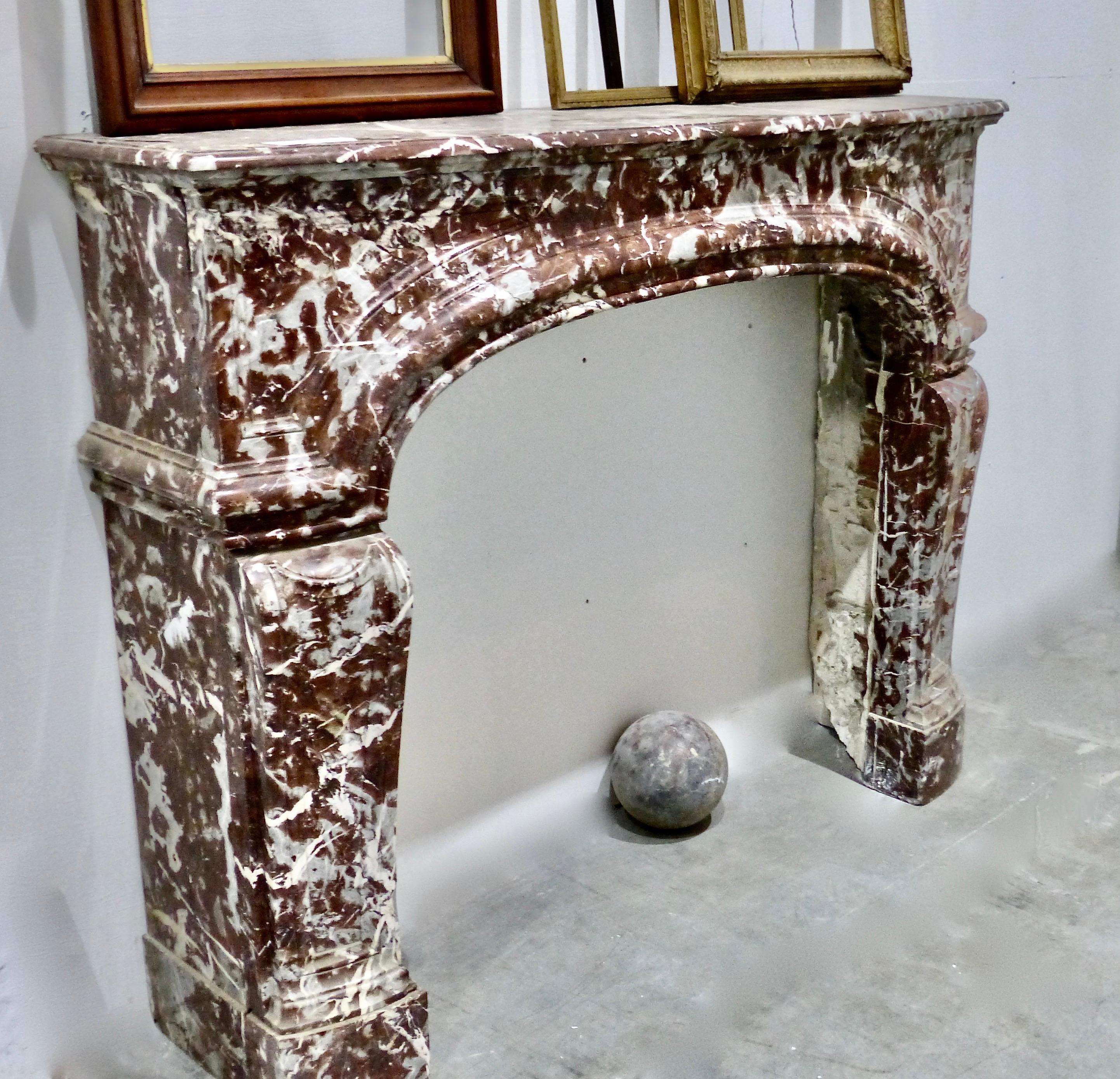 French Antique Louis XV Belgium Red Marble Fireplace Surround Mantel
