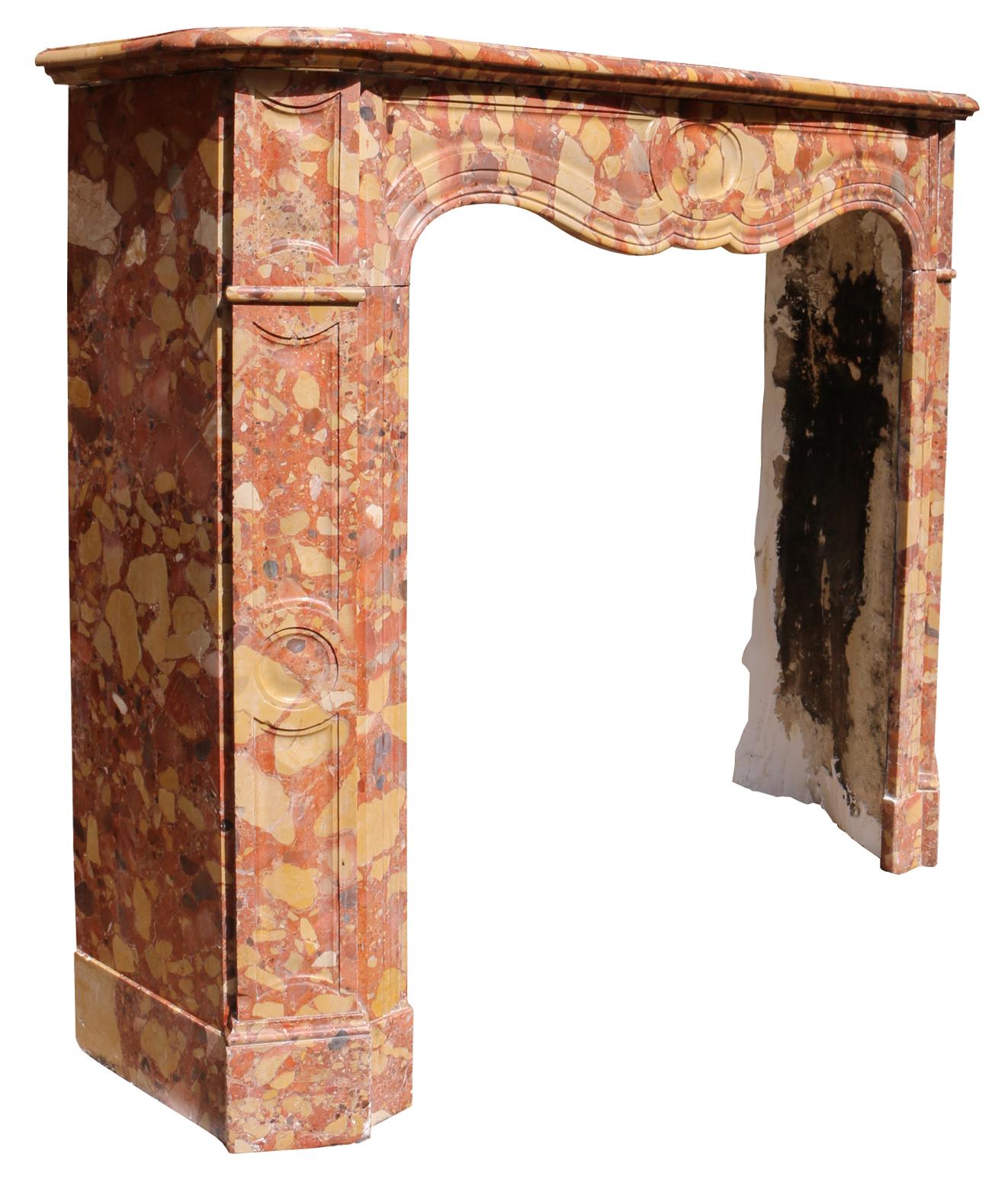 19th Century Antique Louis XV Breche D’alpe Marble Fireplace For Sale
