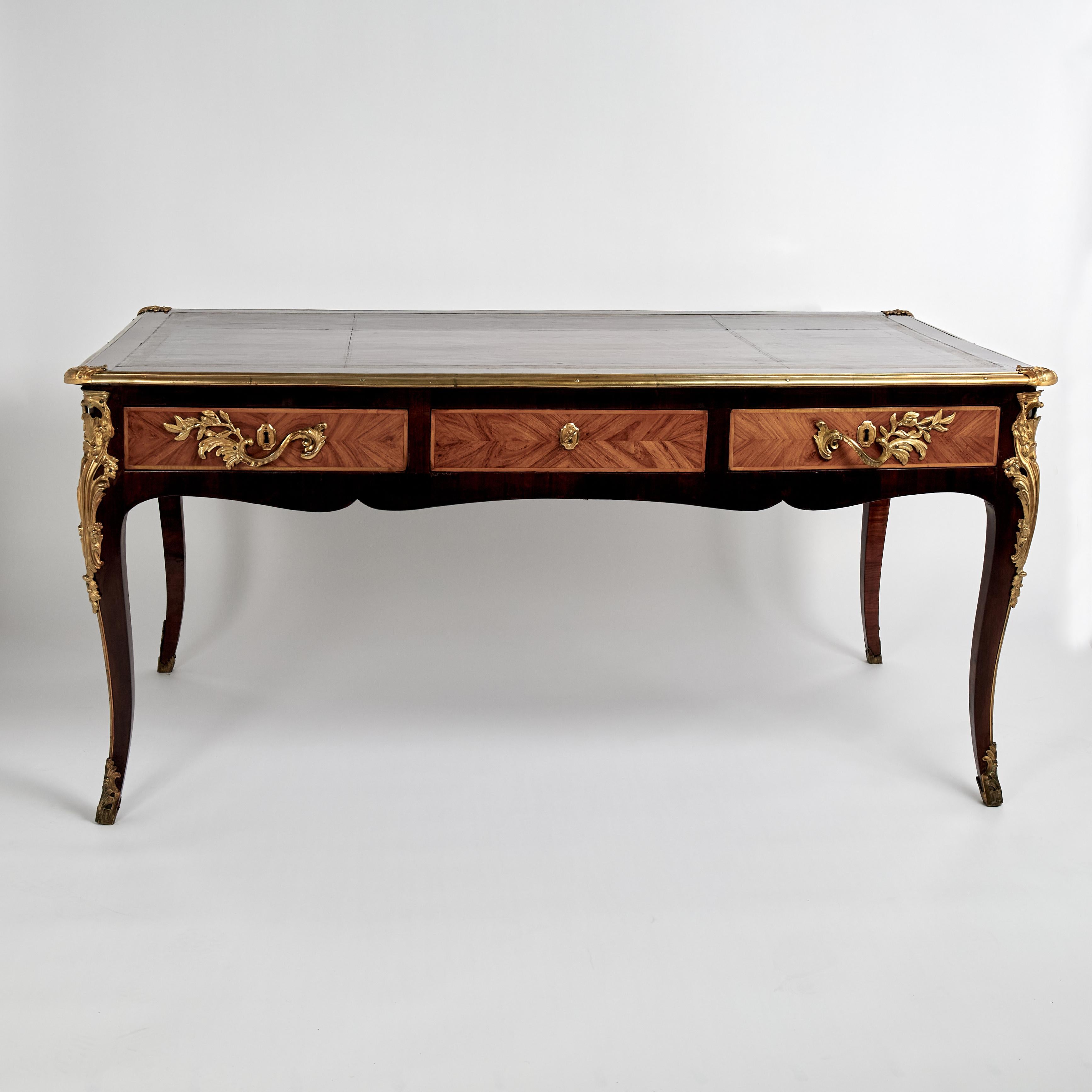 French Antique Louis XV Bureau Plat or Leather Top Desk For Sale
