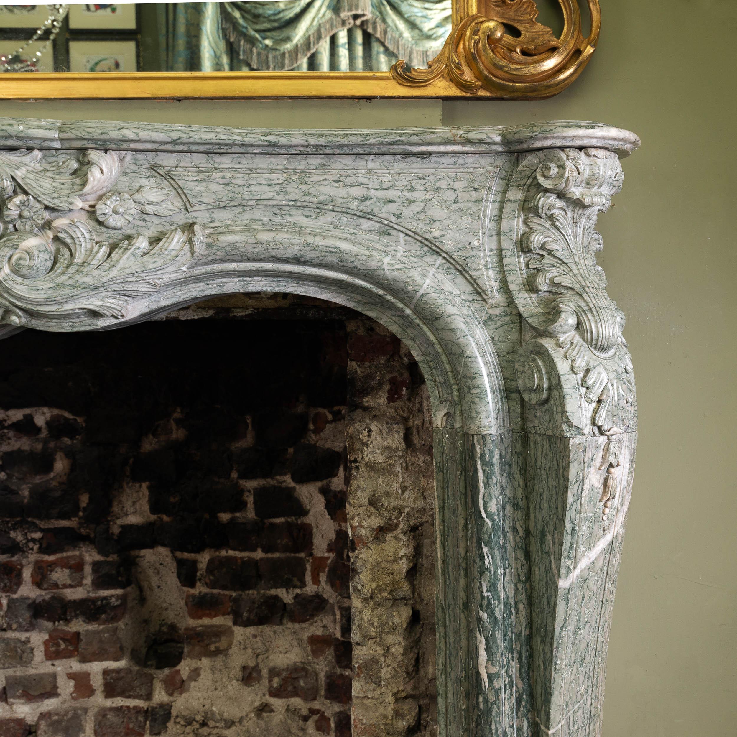 French Antique Louis XV Campan Vert Fireplace For Sale