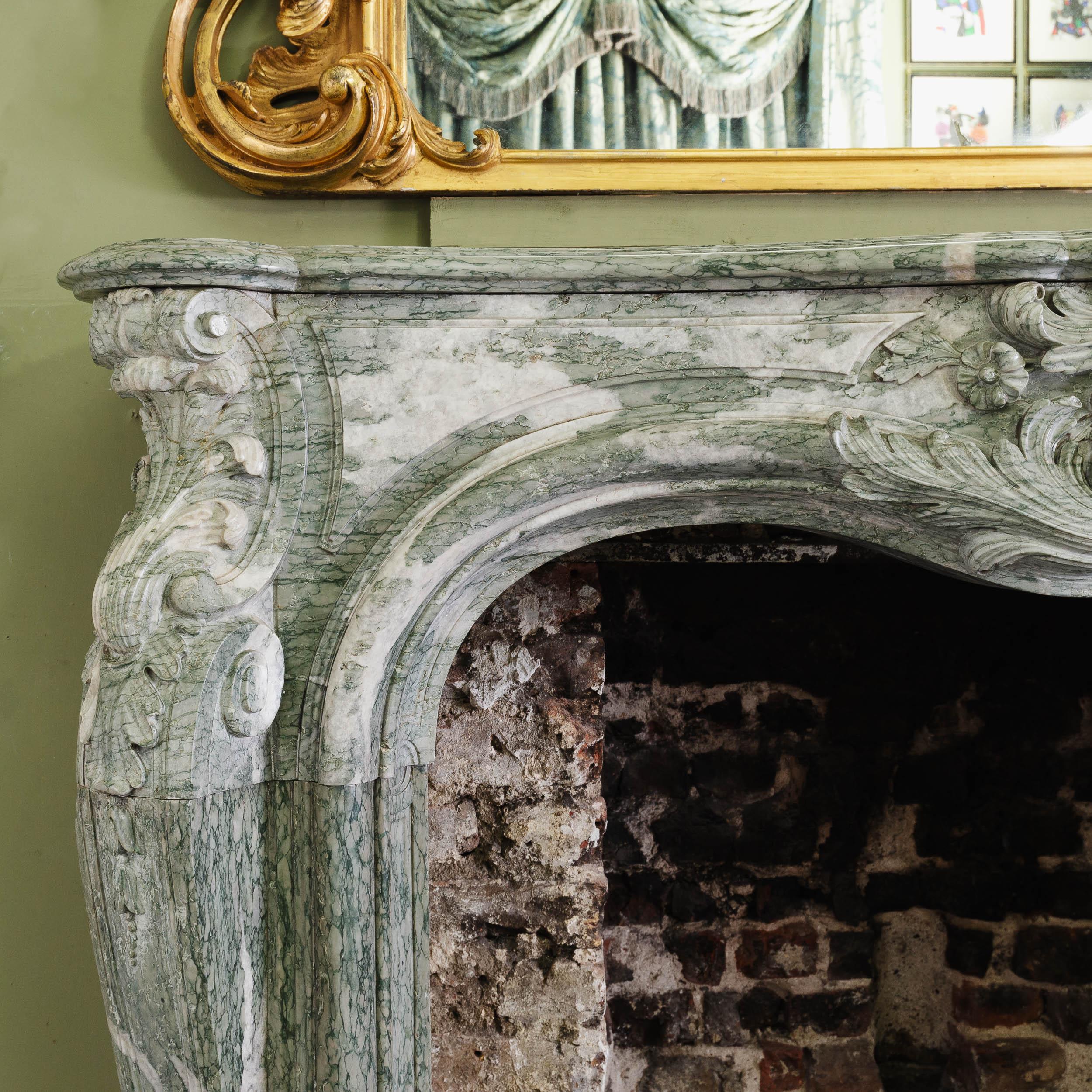 Antique Louis XV Campan Vert Fireplace For Sale 1