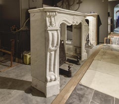 19th Century Antique Carrara Marble Louis XV Fireplace Mantel