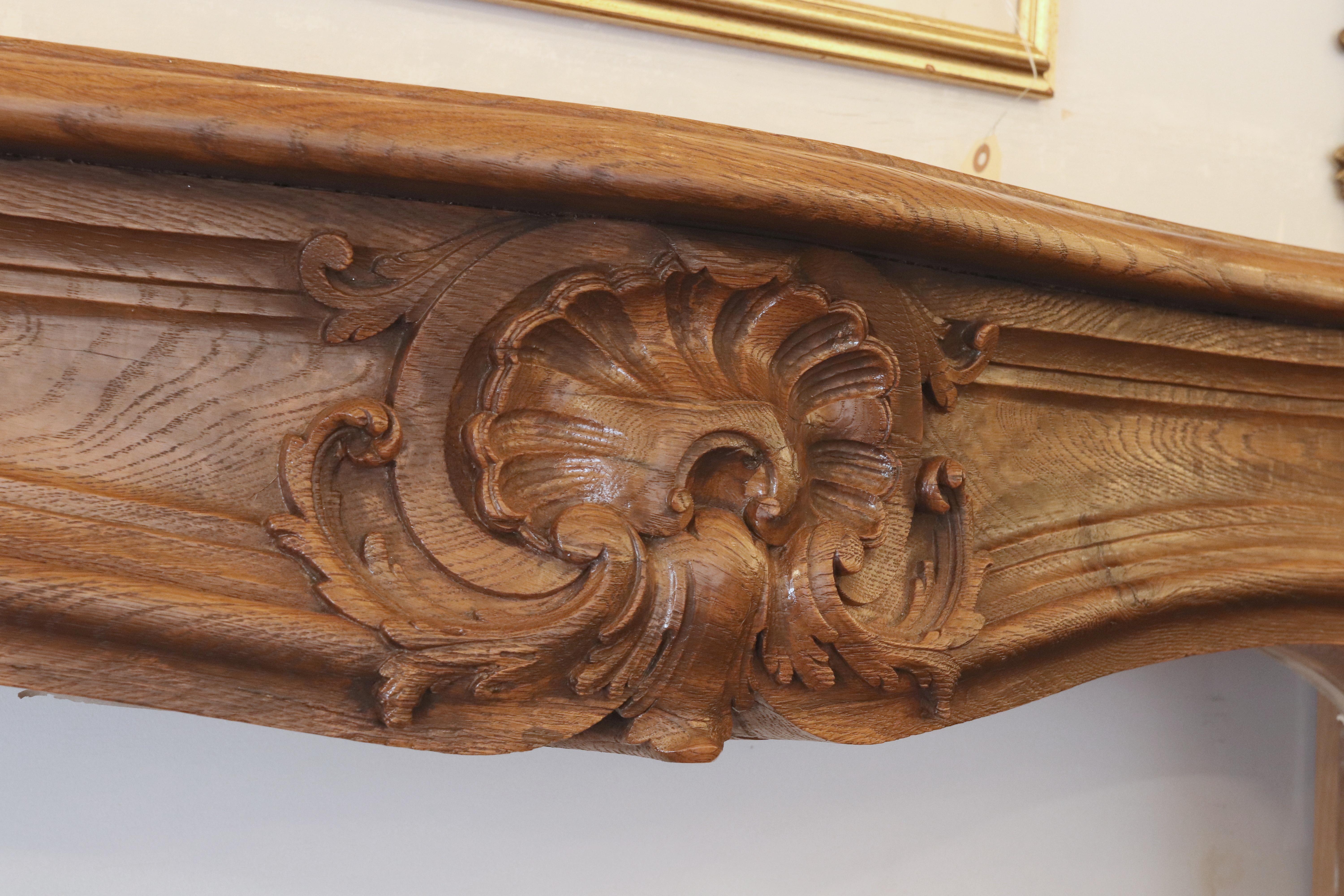 Antique Louis XV Carved Oak Dark Tone Fireplace Mantel 6